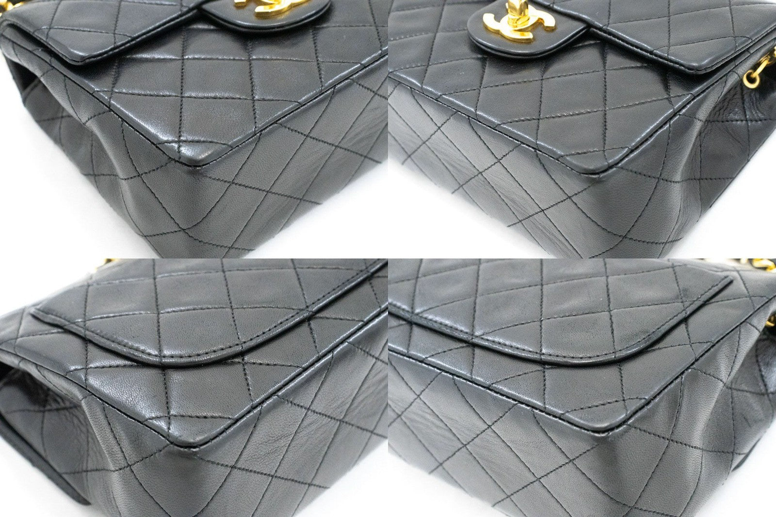 Chanel Vintage Square Classic Flap Quilted Lambskin Black Leather Shoulder Bag Bag (Pre-Owned)