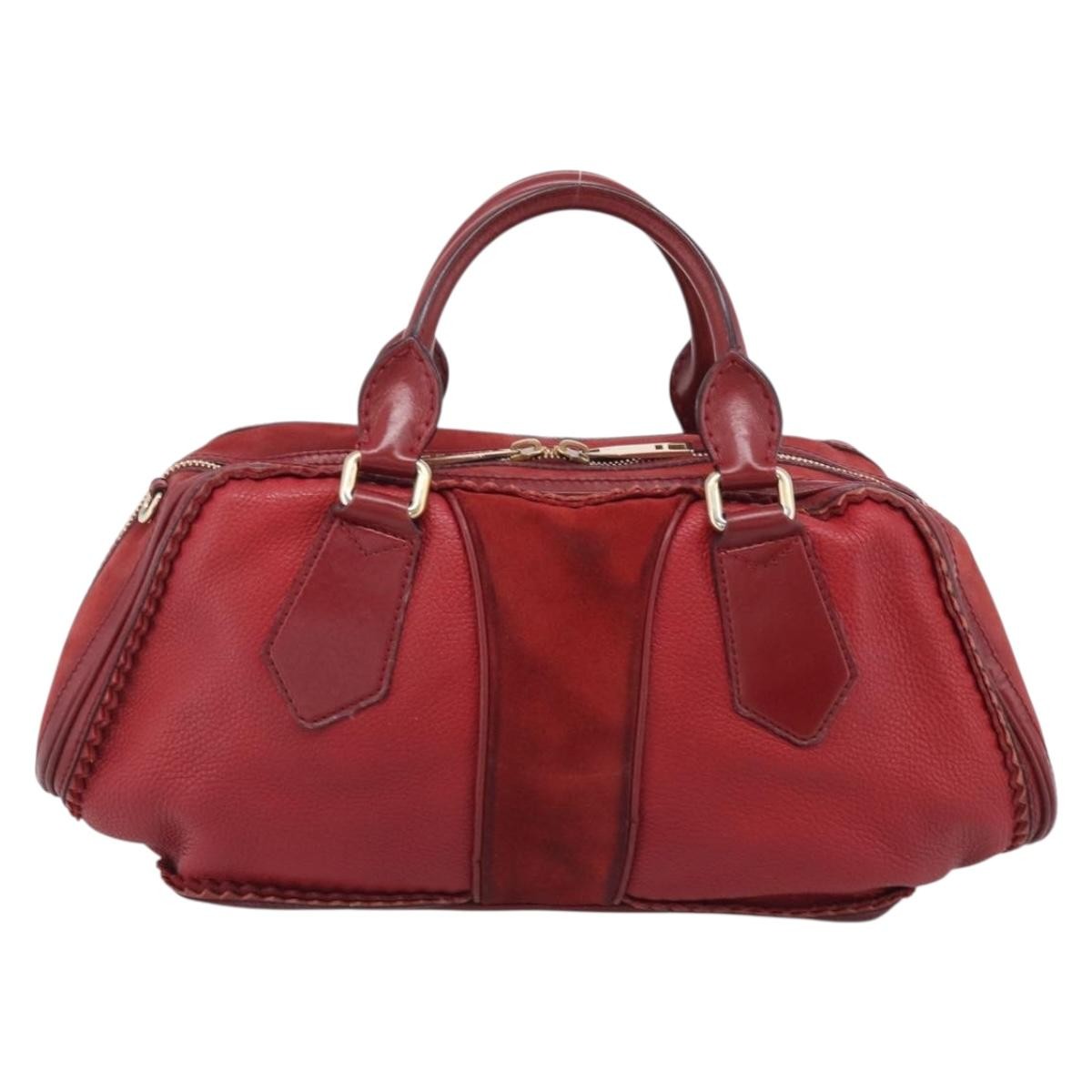 Burberry Hedwig Bowler Leather With Suede Red Leather Handbag (Pre-Owned)