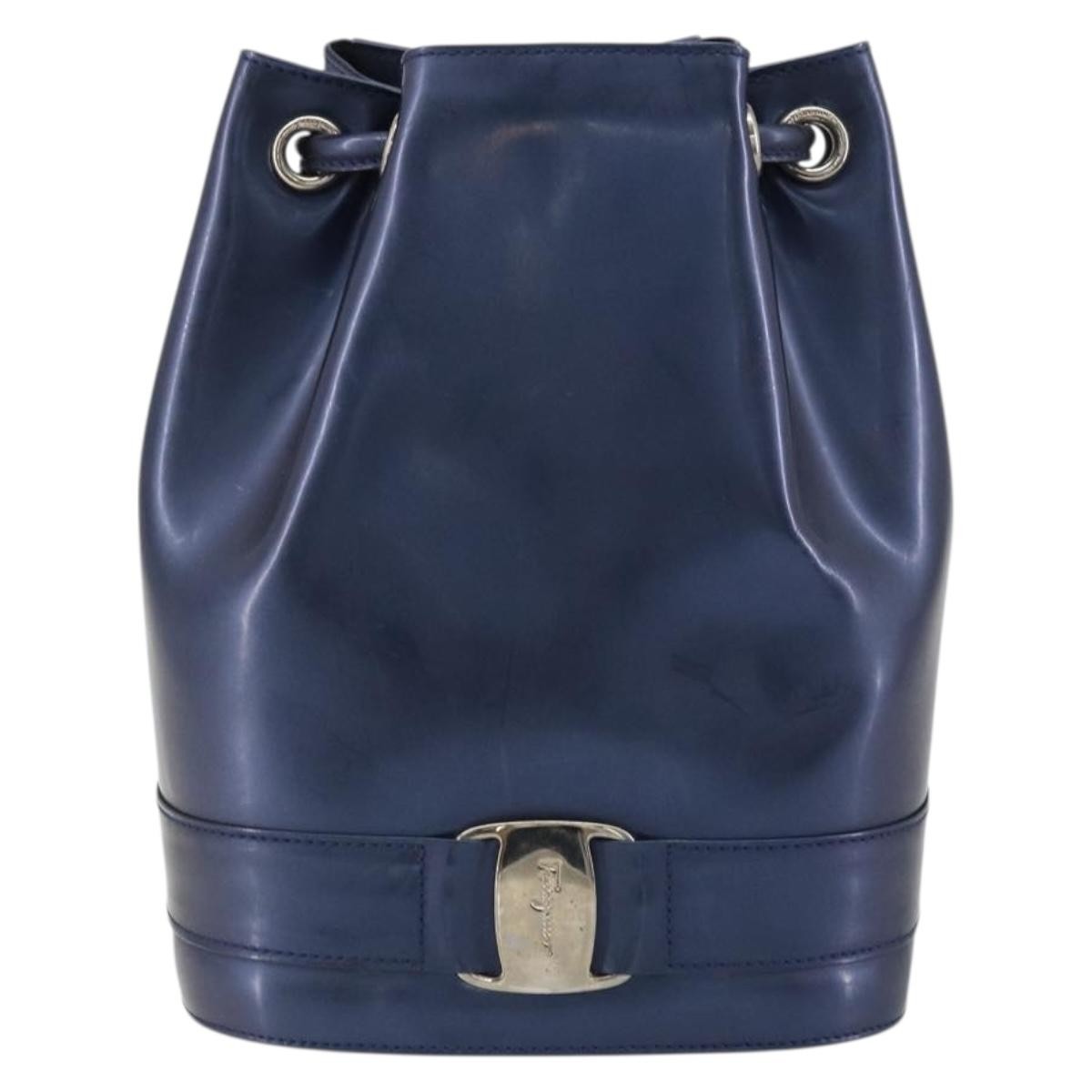 Salvatore Ferragamo Vala Patent Leather Navy Patent_Leather Backpack Bag (Pre-Owned)