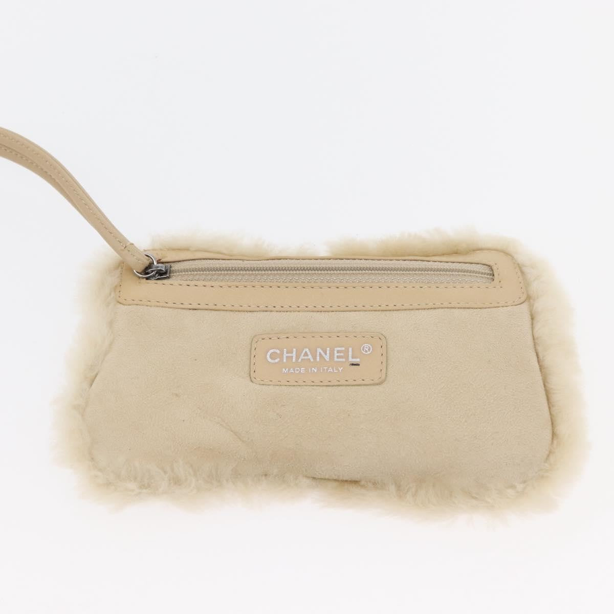 Chanel Vintage Embroidered Cc Chain Tote Quilted Suede And Shearling Beige Canvas Tote Bag Bag (Pre-Owned)