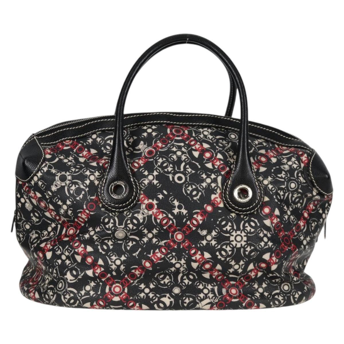 Chanel Optic Coco Bowler Printed Coated Canvas With Caviar Black Canvas Handbag (Pre-Owned)