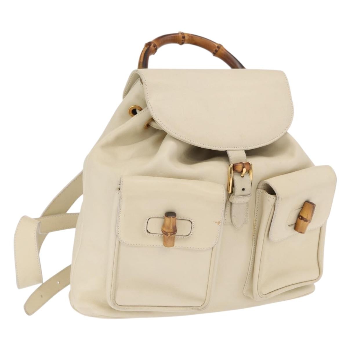 Gucci Vintage Bamboo Leather Gold Leather Backpack Bag (Pre-Owned)