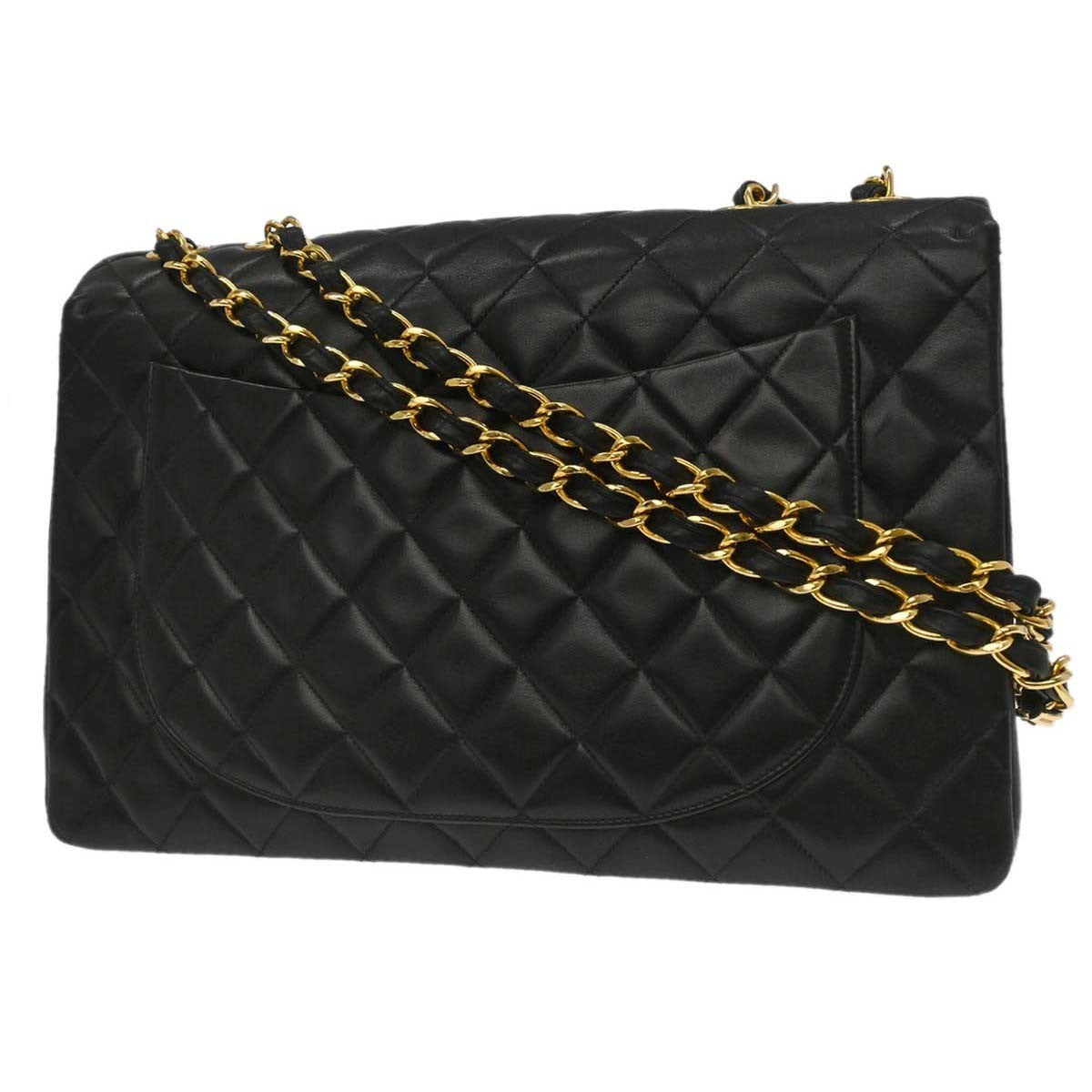 Chanel Vintage Cc Chain Flap Shoulder Quilted Lambskin Black Leather Handbag (Pre-Owned)