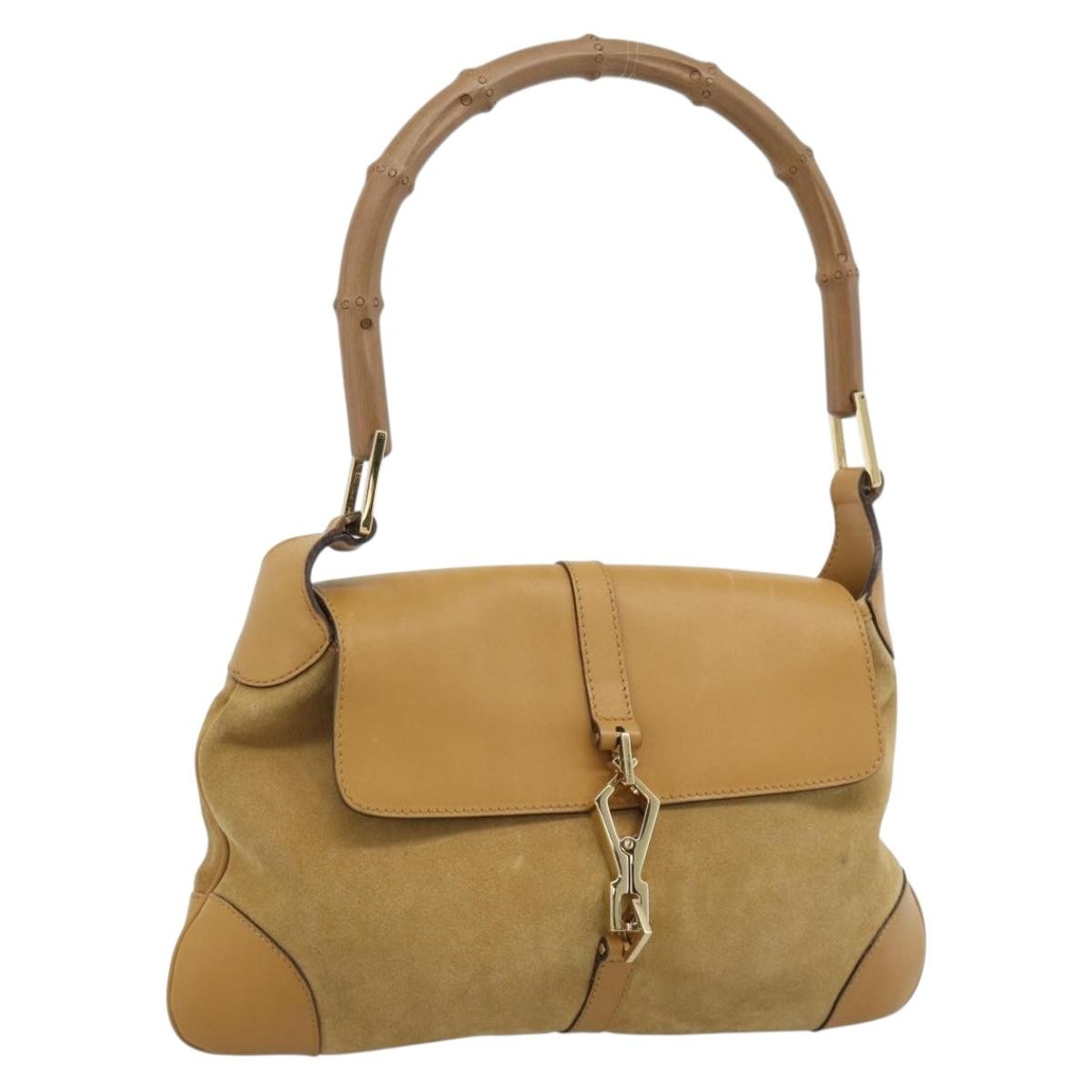 Gucci Bamboo Jackie Suede Beige Suede Handbag (Pre-Owned)