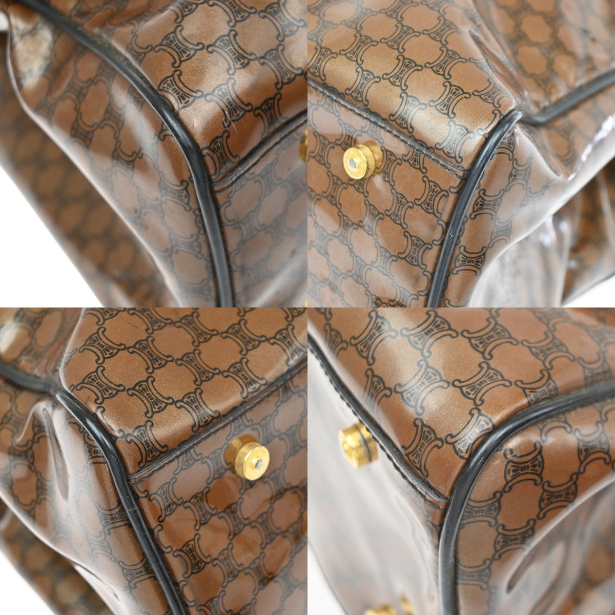 Celine Fold Over Tote Vinyl Brown Plastic Tote Bag Bag (Pre-Owned)
