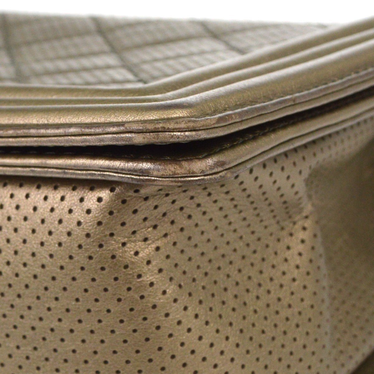 Chanel Boy Flap Quilted Perforated Lambskin Gold Leather Handbag (Pre-Owned)