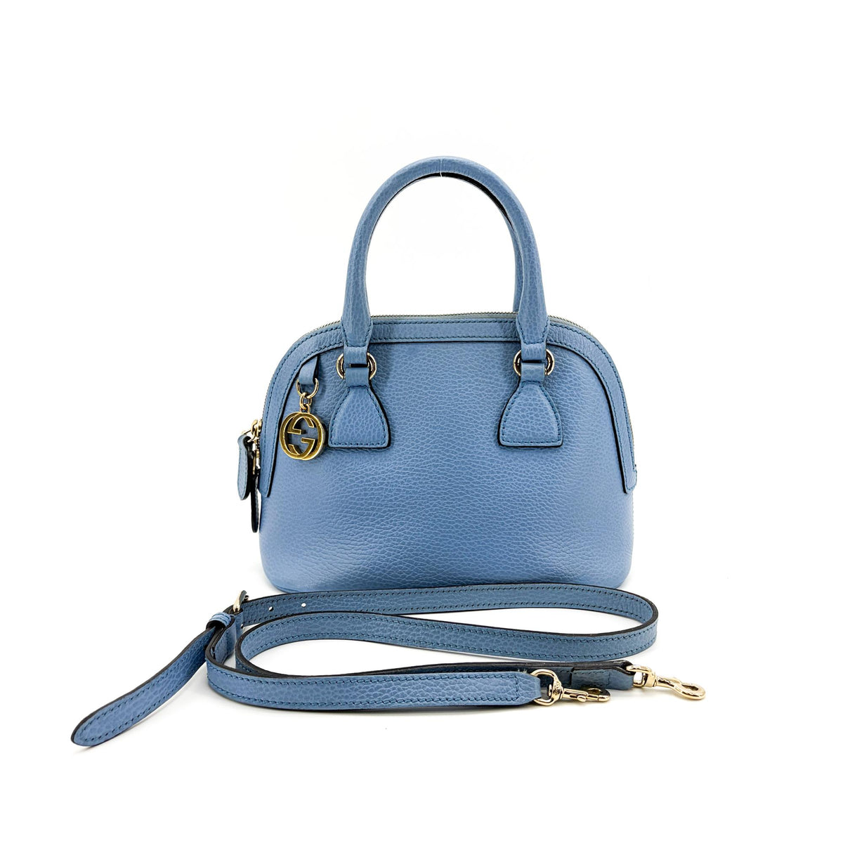 Gucci Convertible Dome Satchel Leather Blue Calfskin Handbag (Pre-Owned)