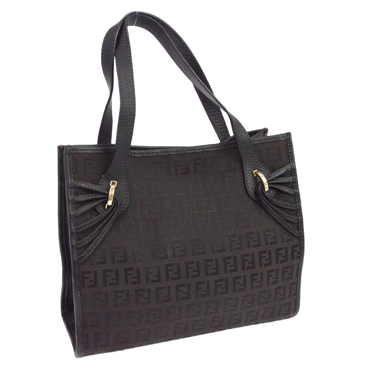 Fendi Vintage Zucchino Canvas Black Canvas Tote Bag Bag (Pre-Owned)