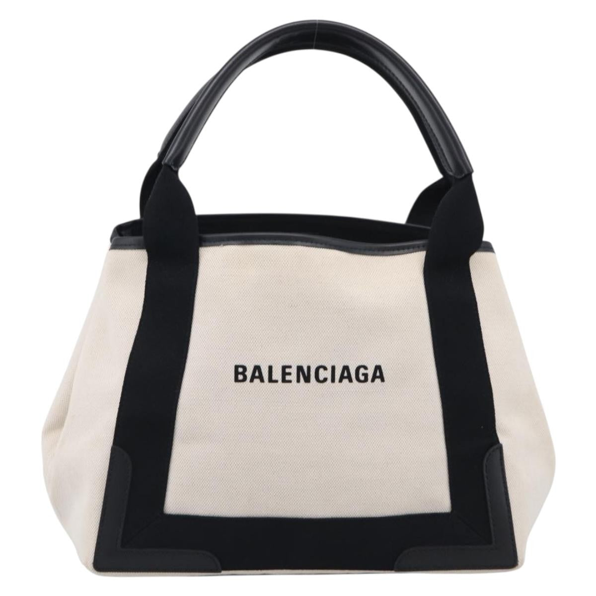 Balenciaga Navy Cabas Canvas With Leather White Canvas Tote Bag Bag (Pre-Owned)