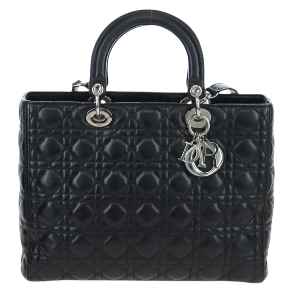 Christian Dior Lady Dior Lambskin Black Leather Handbag (Pre-Owned)