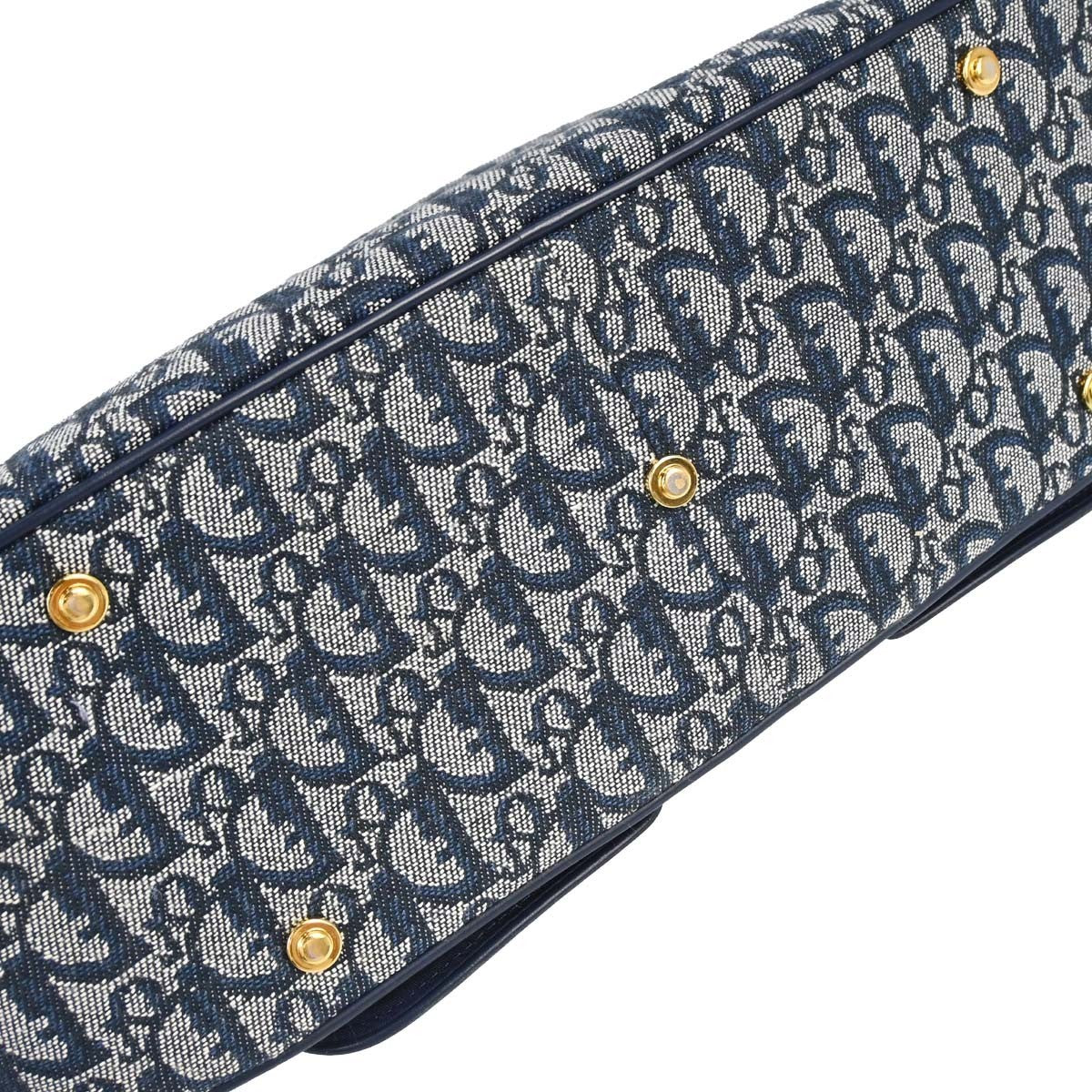 Christian Dior Vintage Saddle Bowler Diorissimo Canvas Navy Canvas Handbag (Pre-Owned)