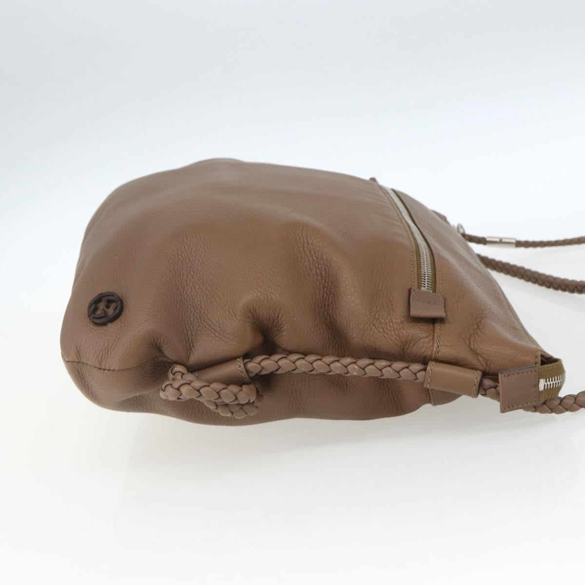 Gucci Braided Strap Zip Messenger Leather Brown Leather Shoulder Bag Bag (Pre-Owned)