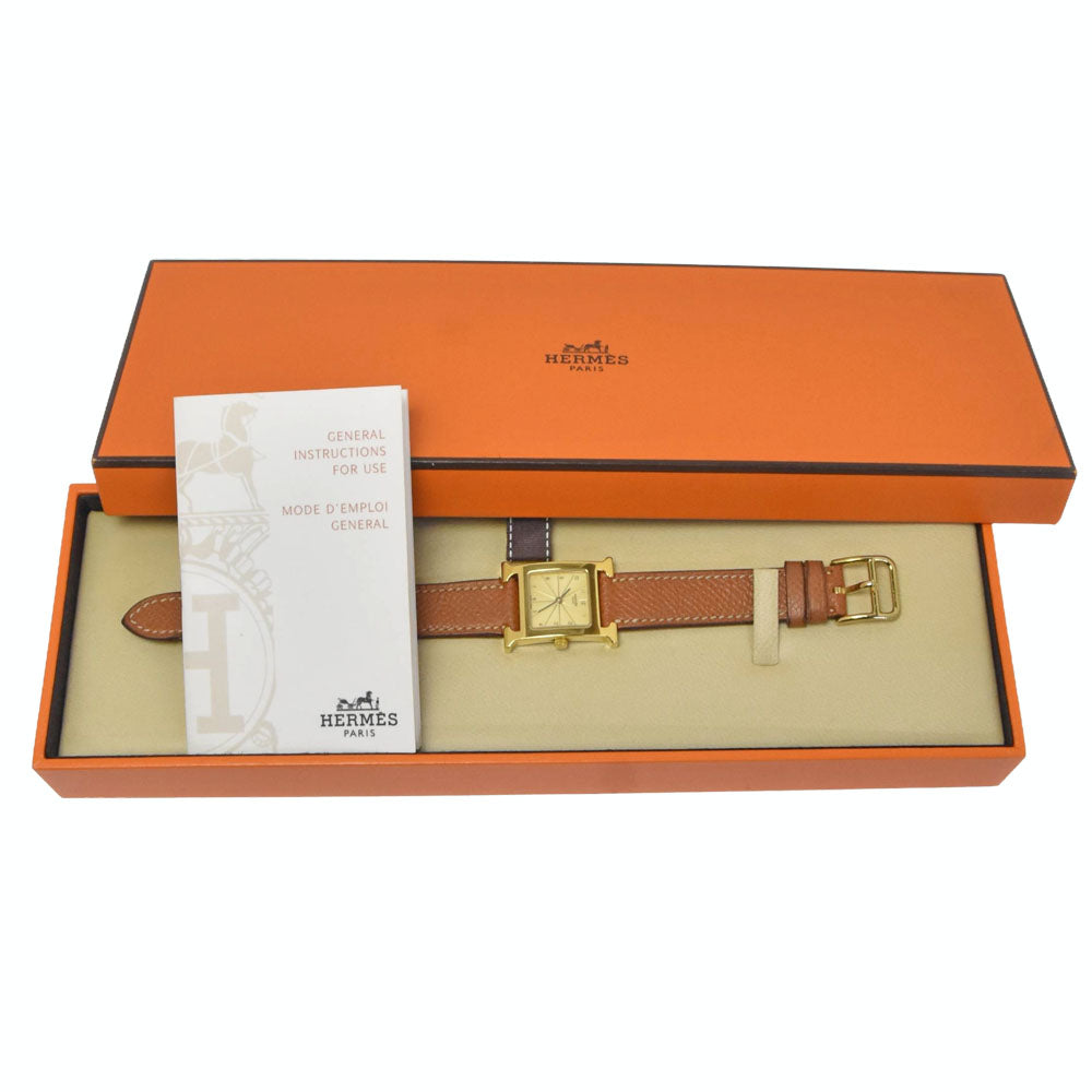 Hermes Heure H Quartz Plated Metal And Leather Watch (Pre-Owned)