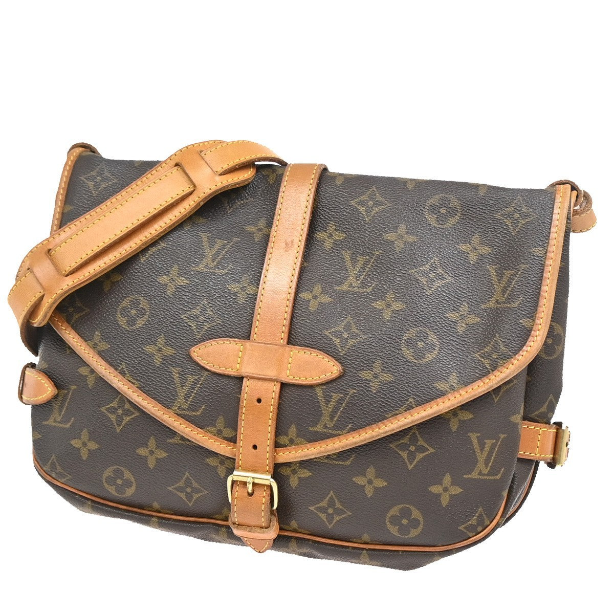 Louis Vuitton Saumur Monogram Brown Leather Shoulder Bag Bag (Pre-Owned)
