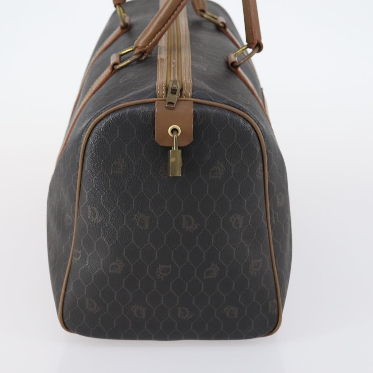 Christian Dior Vintage Honeycomb Boston Canvas And Leather Black Canvas Travel Bag Bag (Pre-Owned)