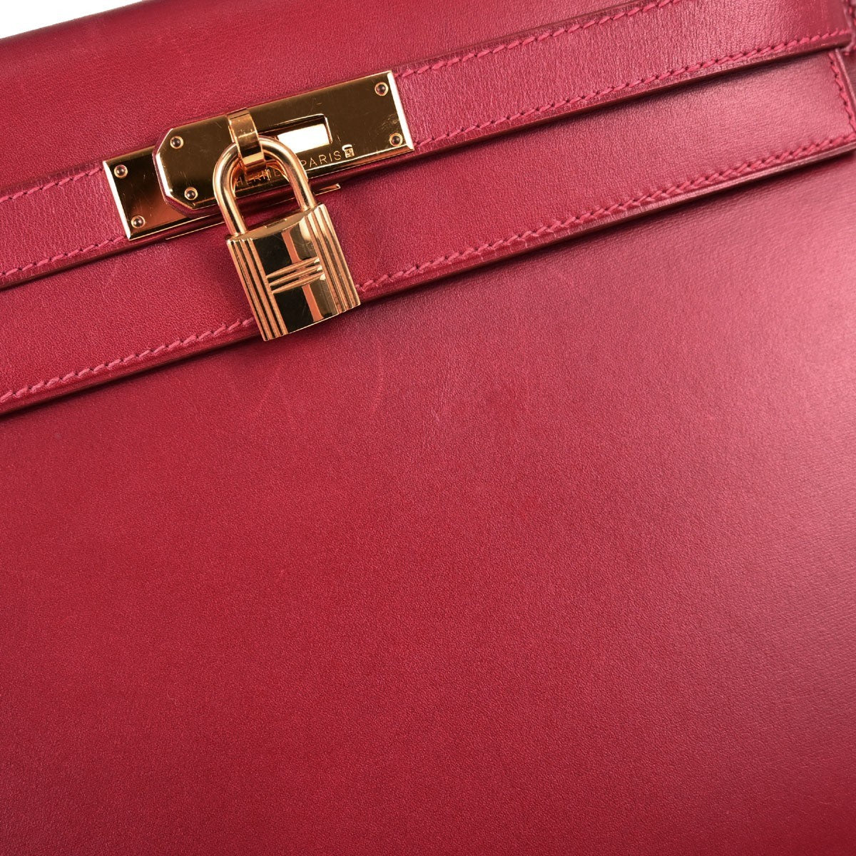 Hermes Kelly Red Box Calf With Gold Hardware Red Calfskin Handbag (Pre-Owned)