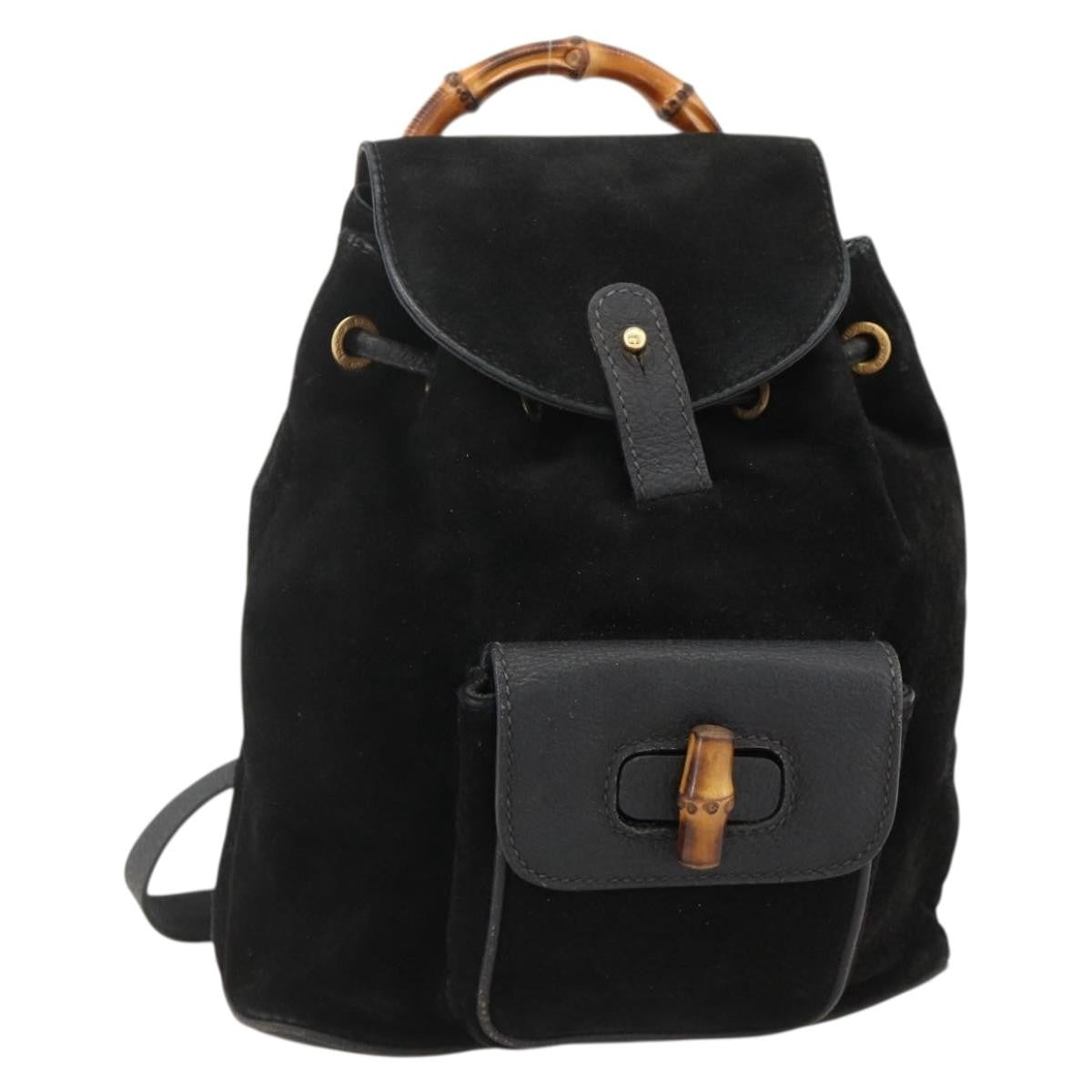 Gucci Gucci Bamboo Daim Black Denim_Jeans Backpack Bag (Pre-Owned)
