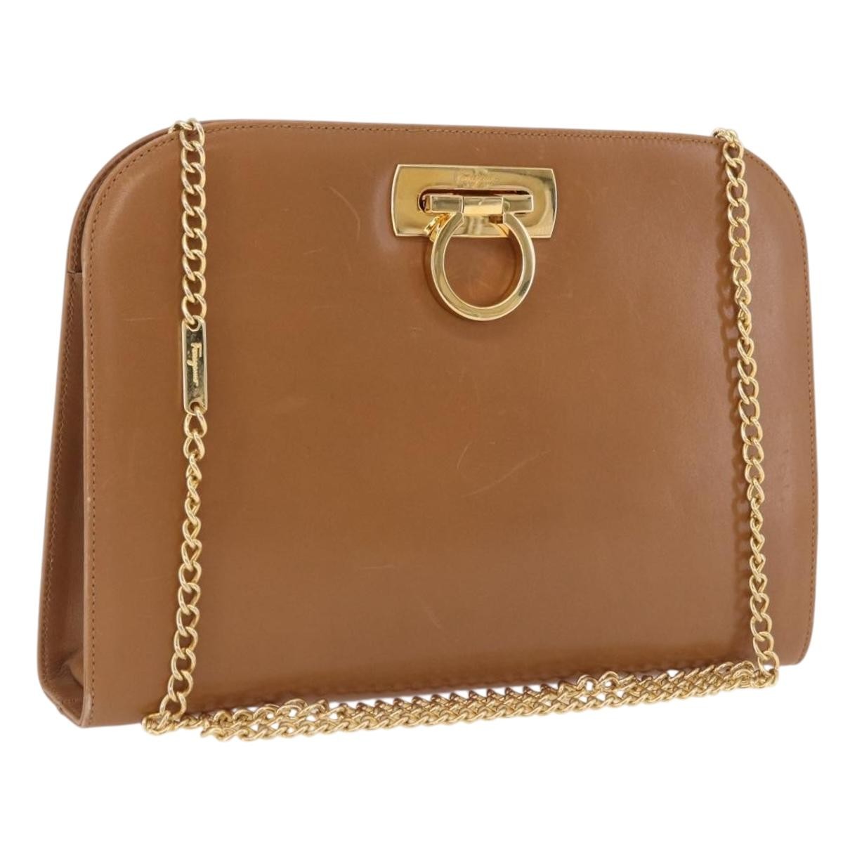 Salvatore Ferragamo Vintage Gancini Chain Leather Brown Leather Shoulder Bag Bag (Pre-Owned)
