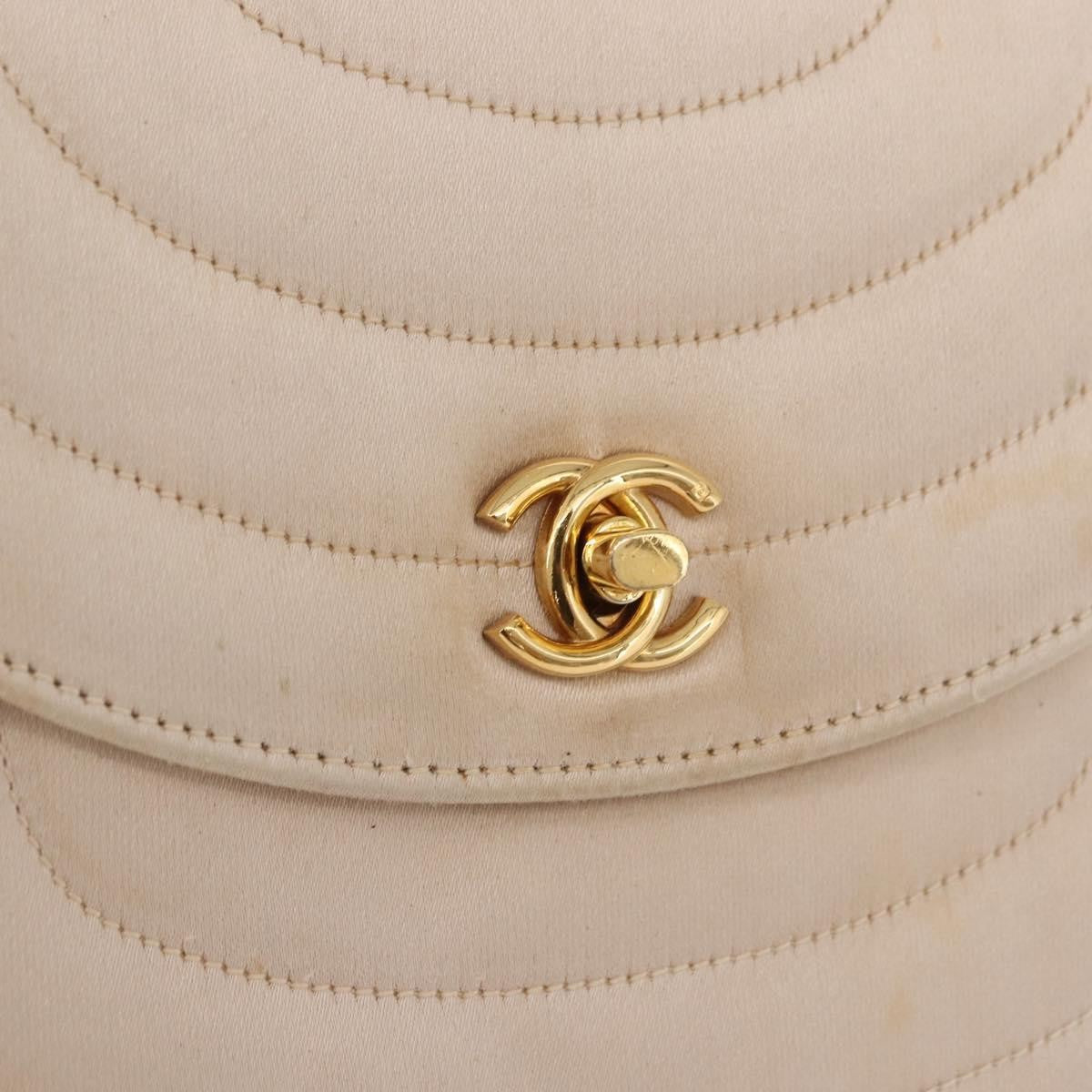 Chanel Vintage Round Flap Satin Beige Satin Shoulder Bag Bag (Pre-Owned)