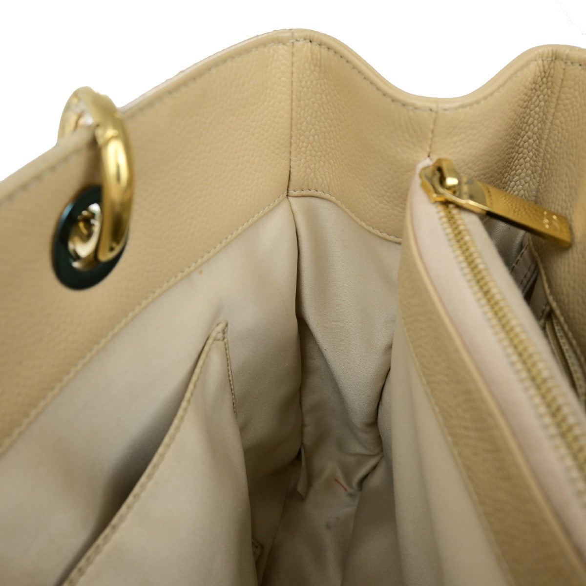Chanel Grand Shopping Quilted Caviar Beige Leather Tote Bag Bag (Pre-Owned)