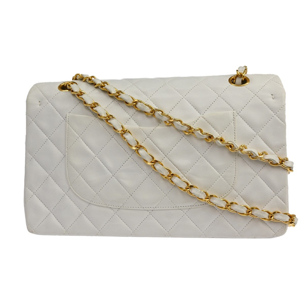 Chanel Classic Double Flap Quilted Lambskin White Leather Handbag (Pre-Owned)