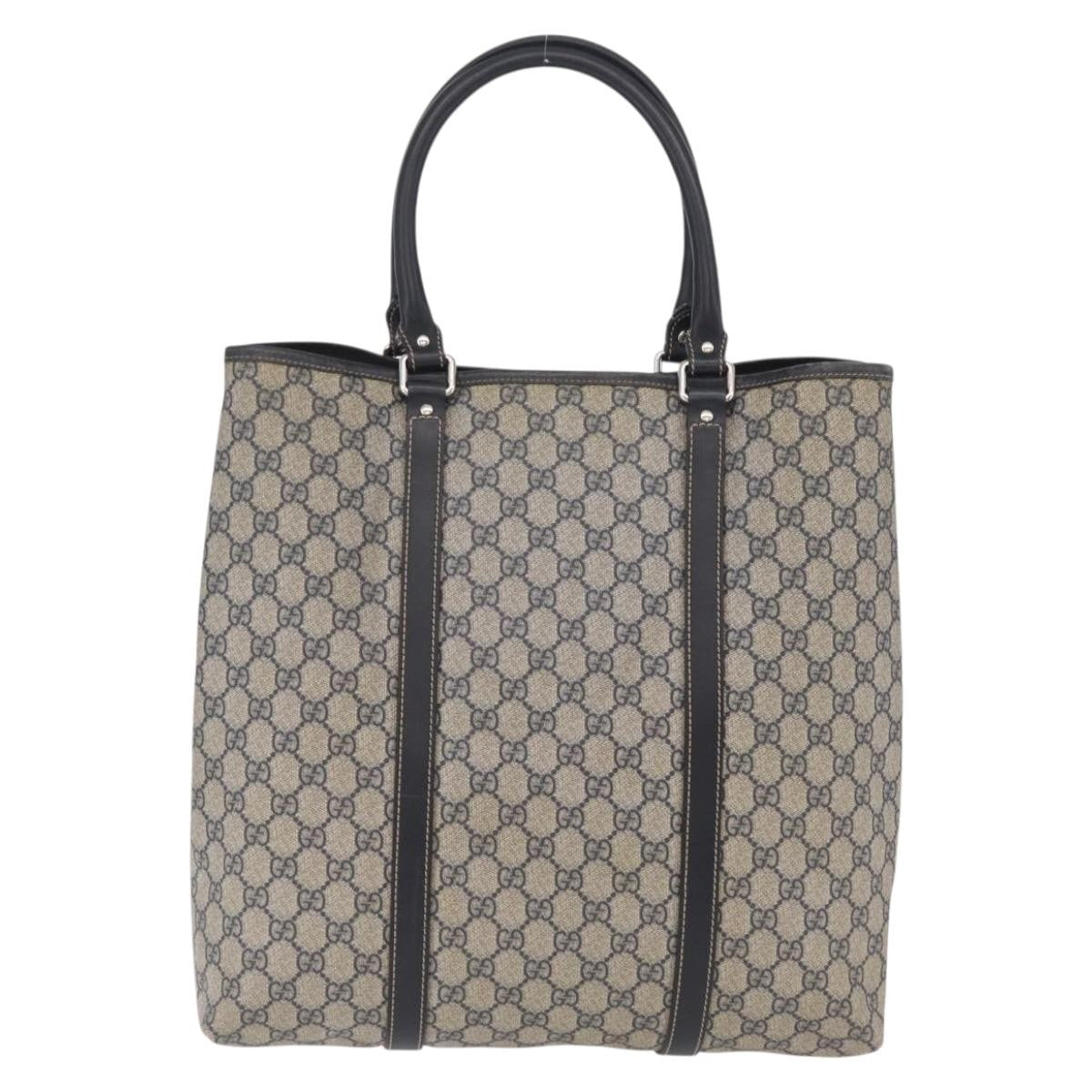 Gucci Open Tote Gg Canvas And Leather Navy Canvas Handbag (Pre-Owned)
