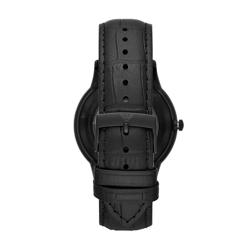 Emporio Armani Elegant Black Leather Mechanical Men's Timepiece