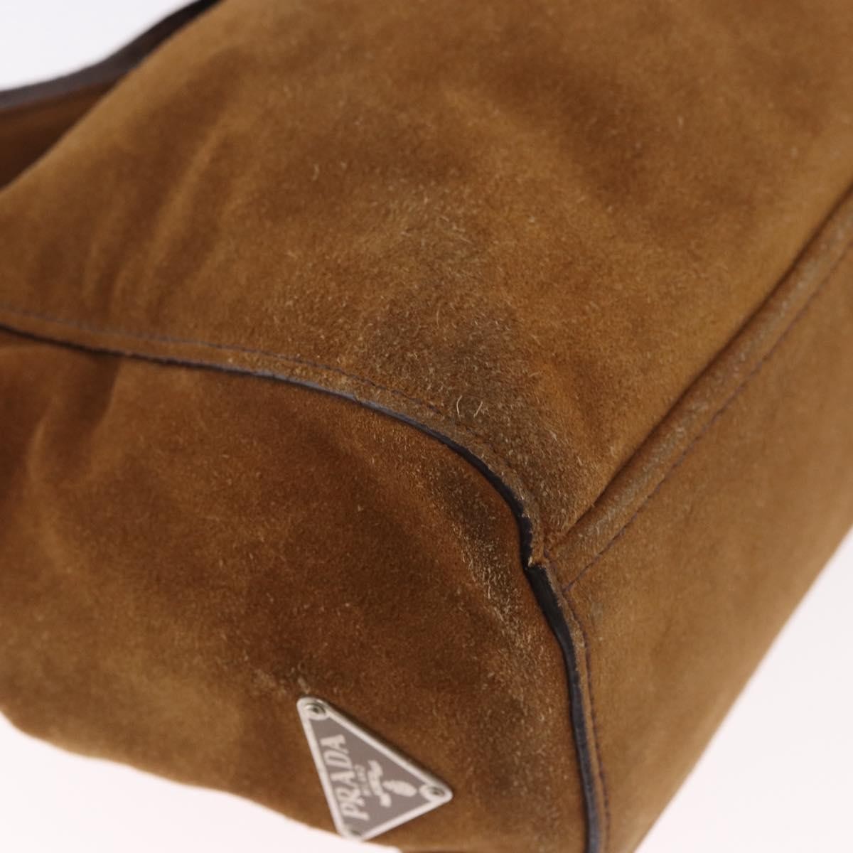 Prada Pushlock Tote Suede Brown Suede Handbag (Pre-Owned)