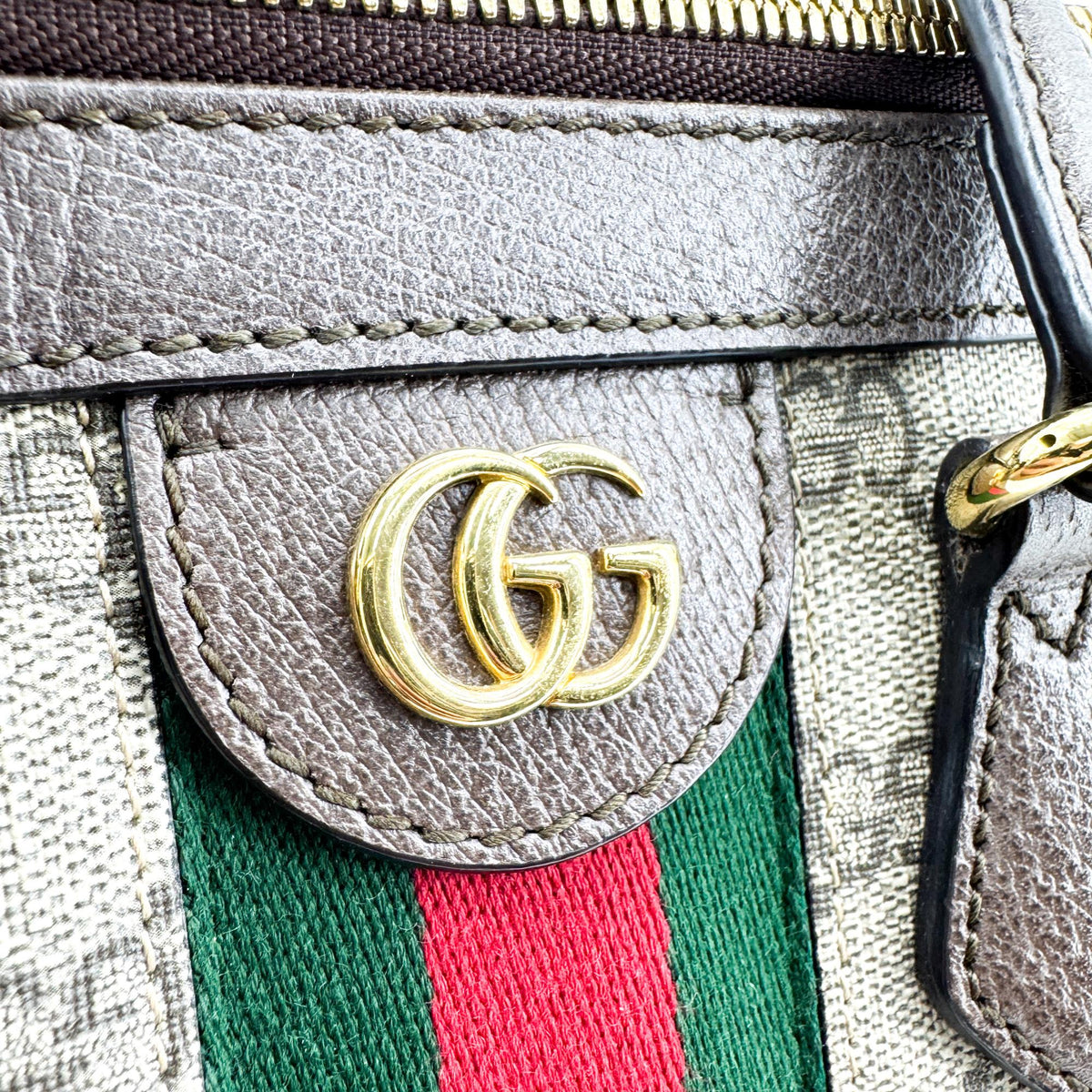 Gucci Ophidia Top Handle Gg Coated Canvas Brown Canvas Tote Bag Bag (Pre-Owned)