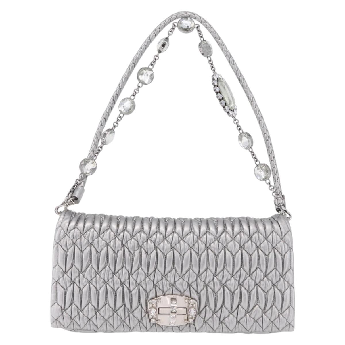 Miu Miu Crystal Clutch Matelasse Leather Silver Leather Clutche & Pouche Bag (Pre-Owned)