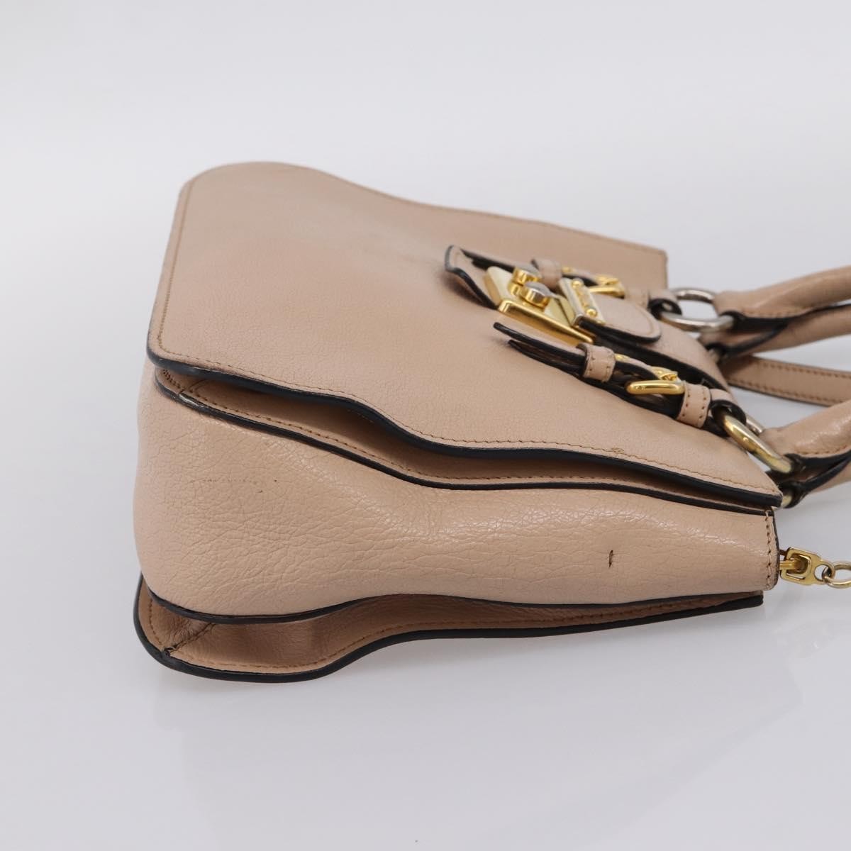 Miu Miu Madras Convertible Lock Leather Beige Leather Tote Bag Bag (Pre-Owned)