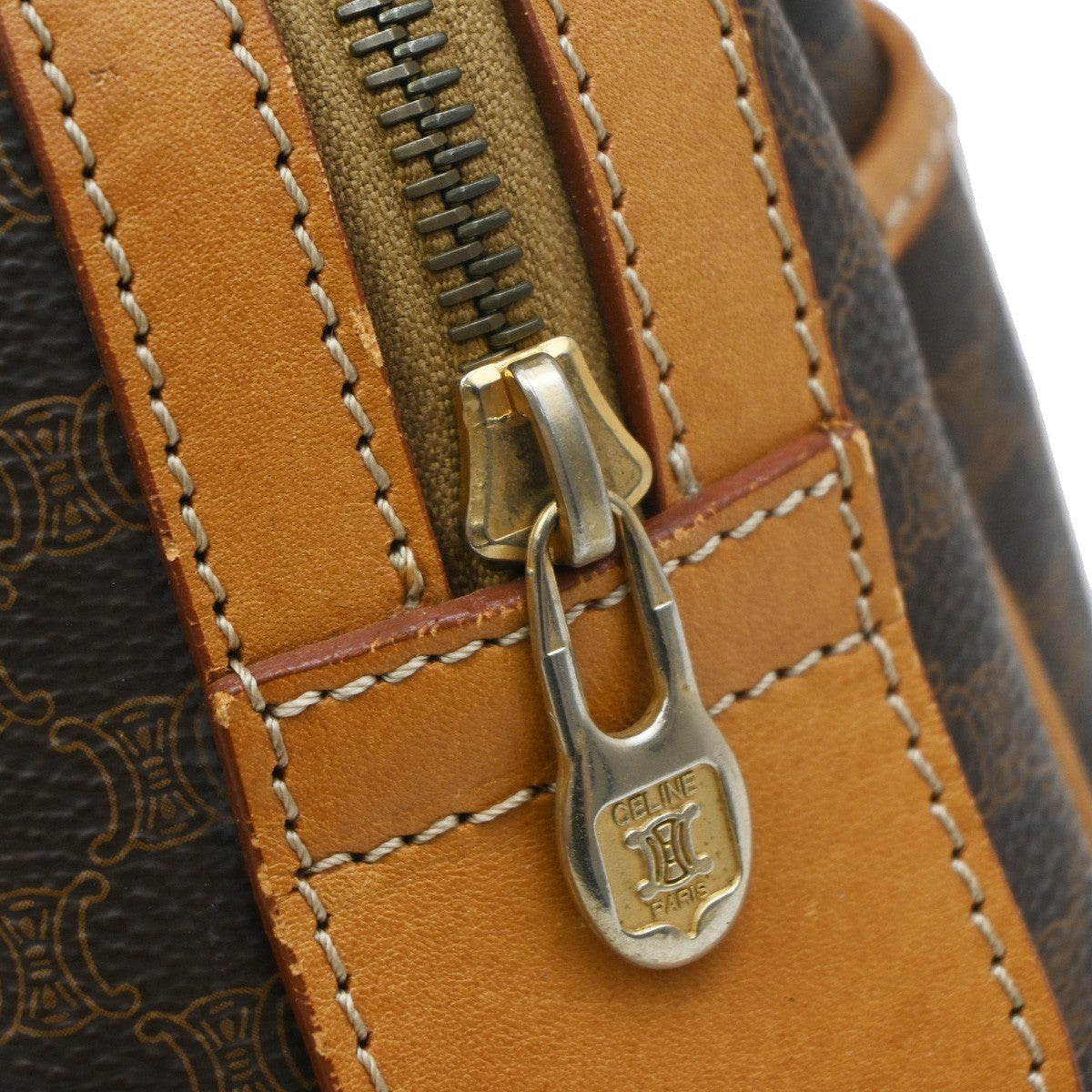 Celine Boston Triomphe Xl Coated Canvas Brown Canvas Handbag (Pre-Owned)