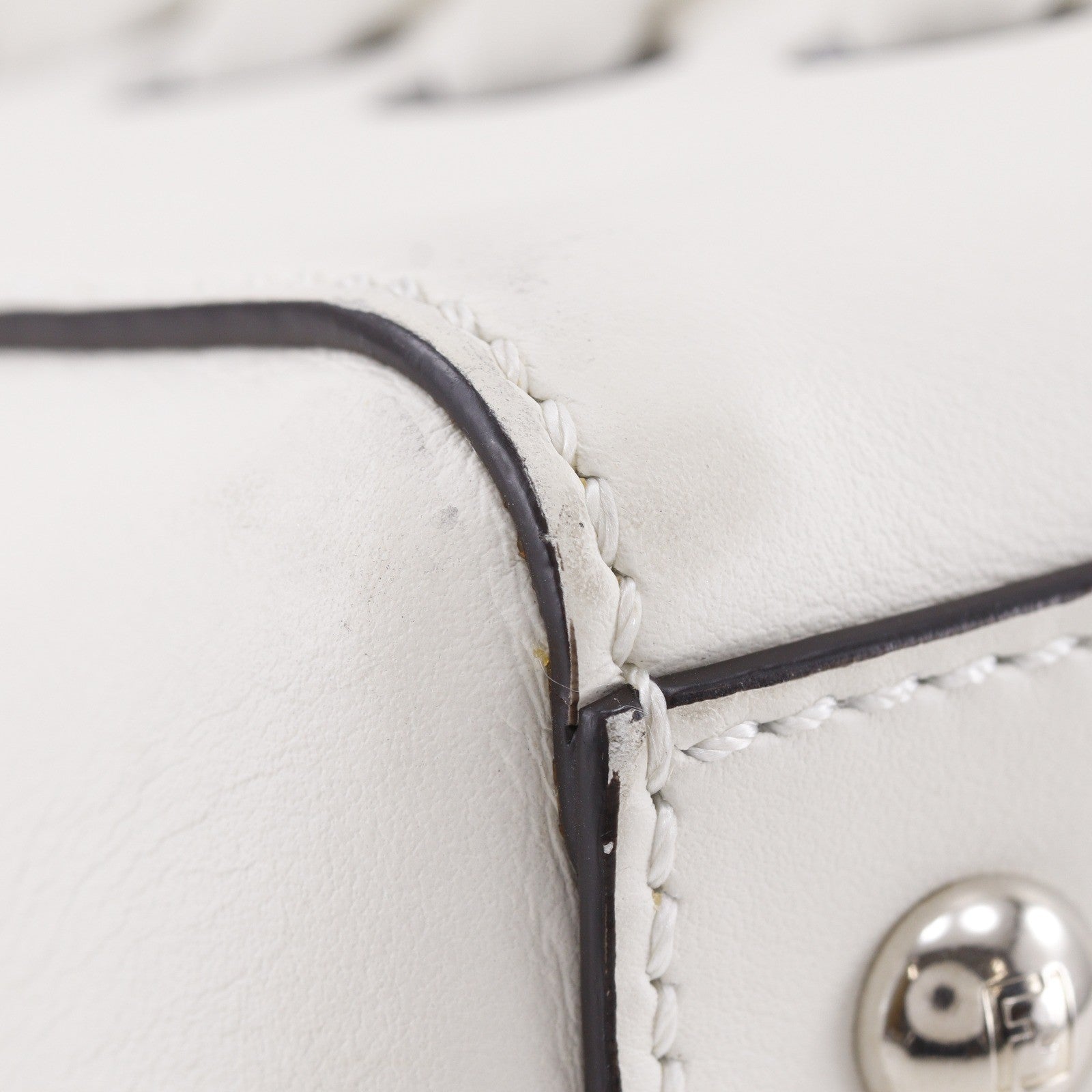 Fendi Dotcom Convertible Satchel Whipstitch Leather White Leather Handbag (Pre-Owned)