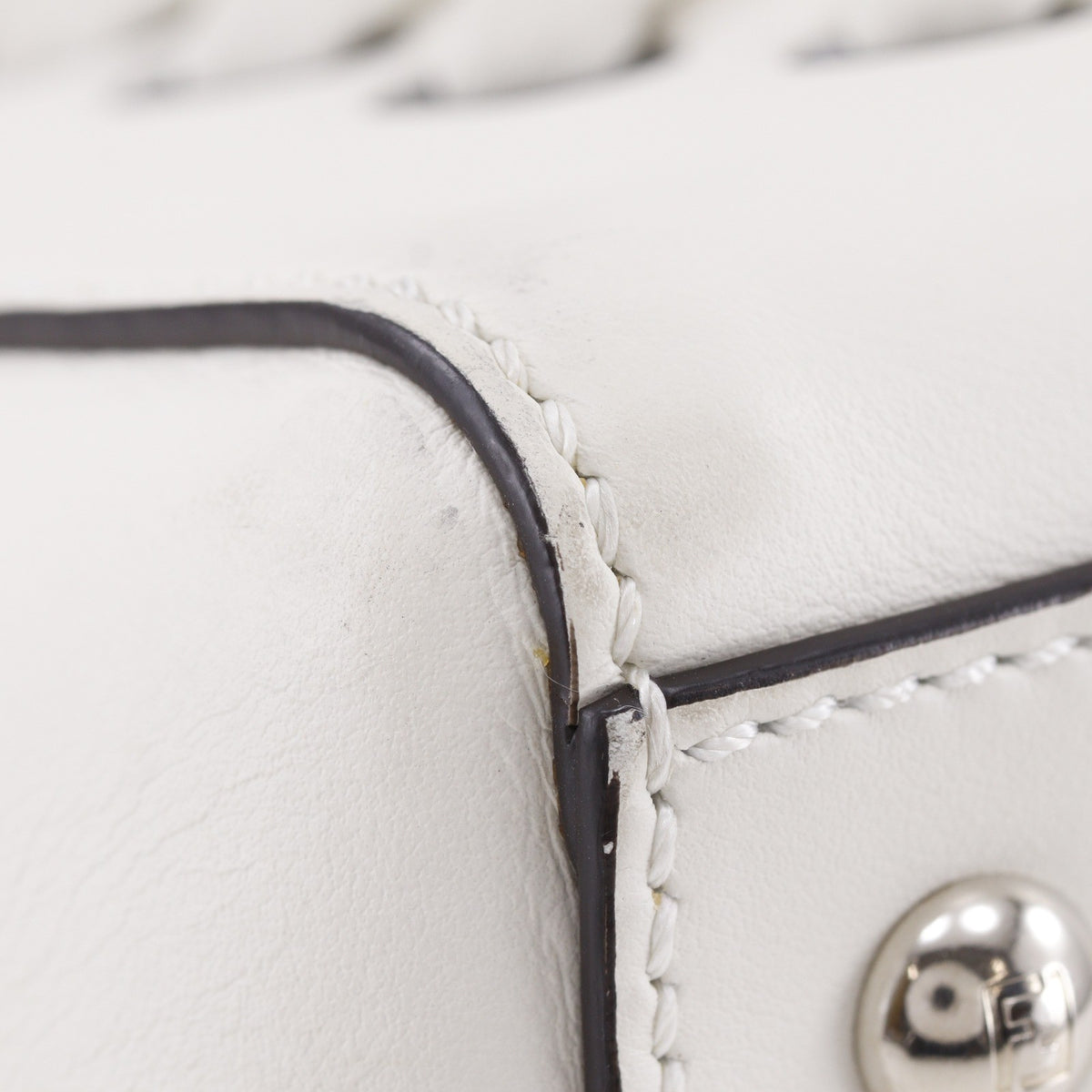 Fendi Dotcom Convertible Satchel Whipstitch Leather White Leather Handbag (Pre-Owned)