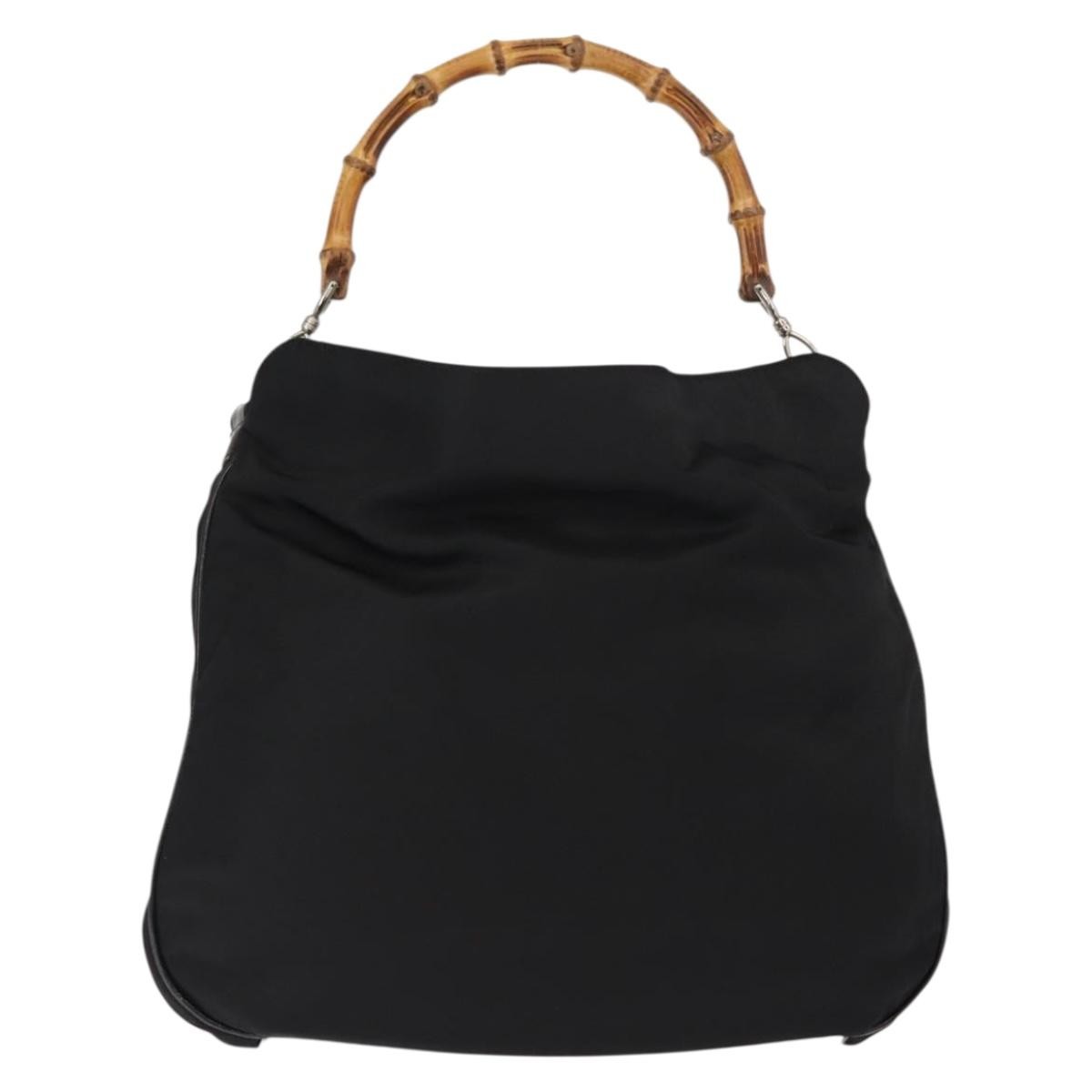 Gucci Vintage Bamboo Handle Nylon Black Nylon Handbag (Pre-Owned)