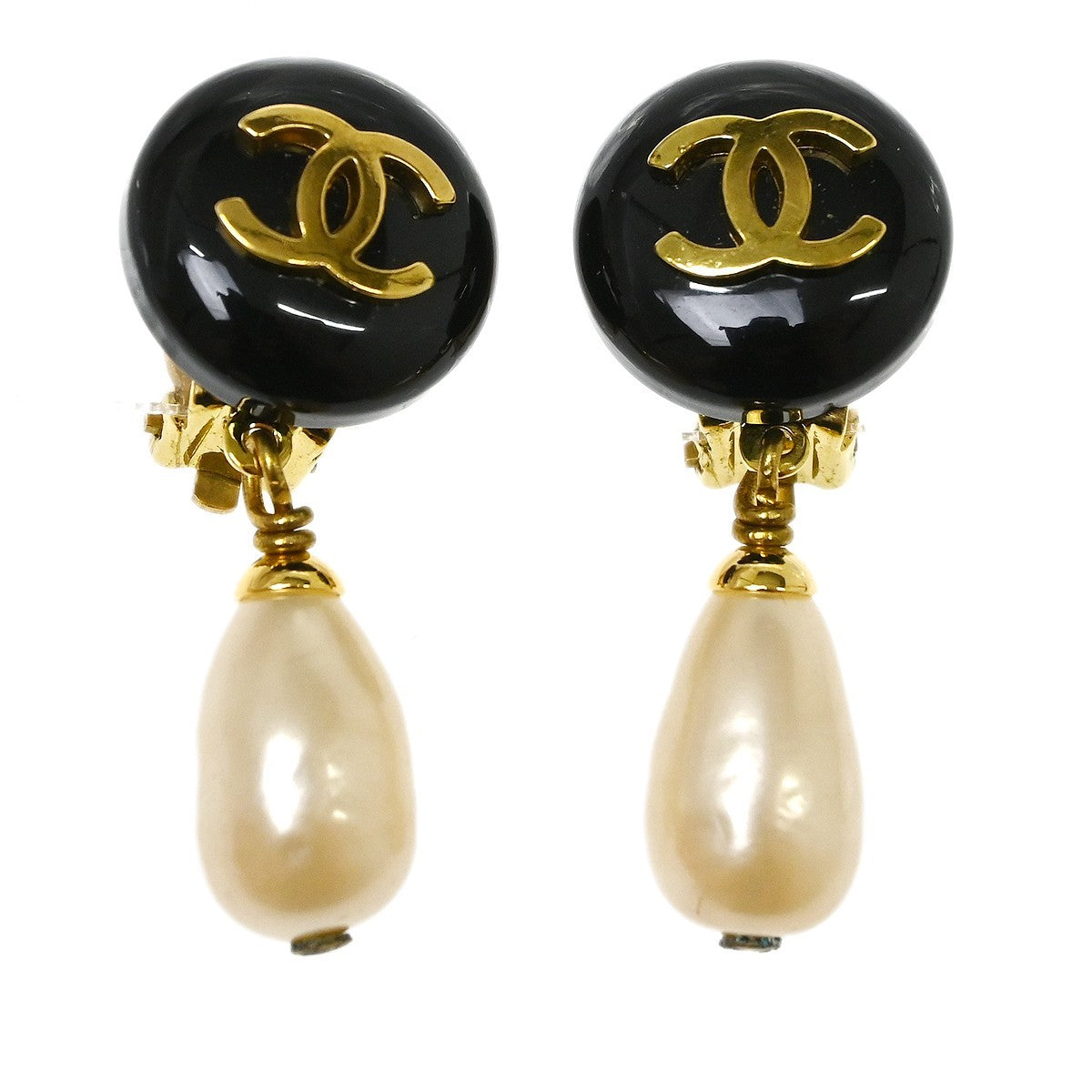 Chanel Cc Pearl Drop Faux Pearl And Metal Gold Gold_Plated Earrings Jewelry (Pre-Owned)