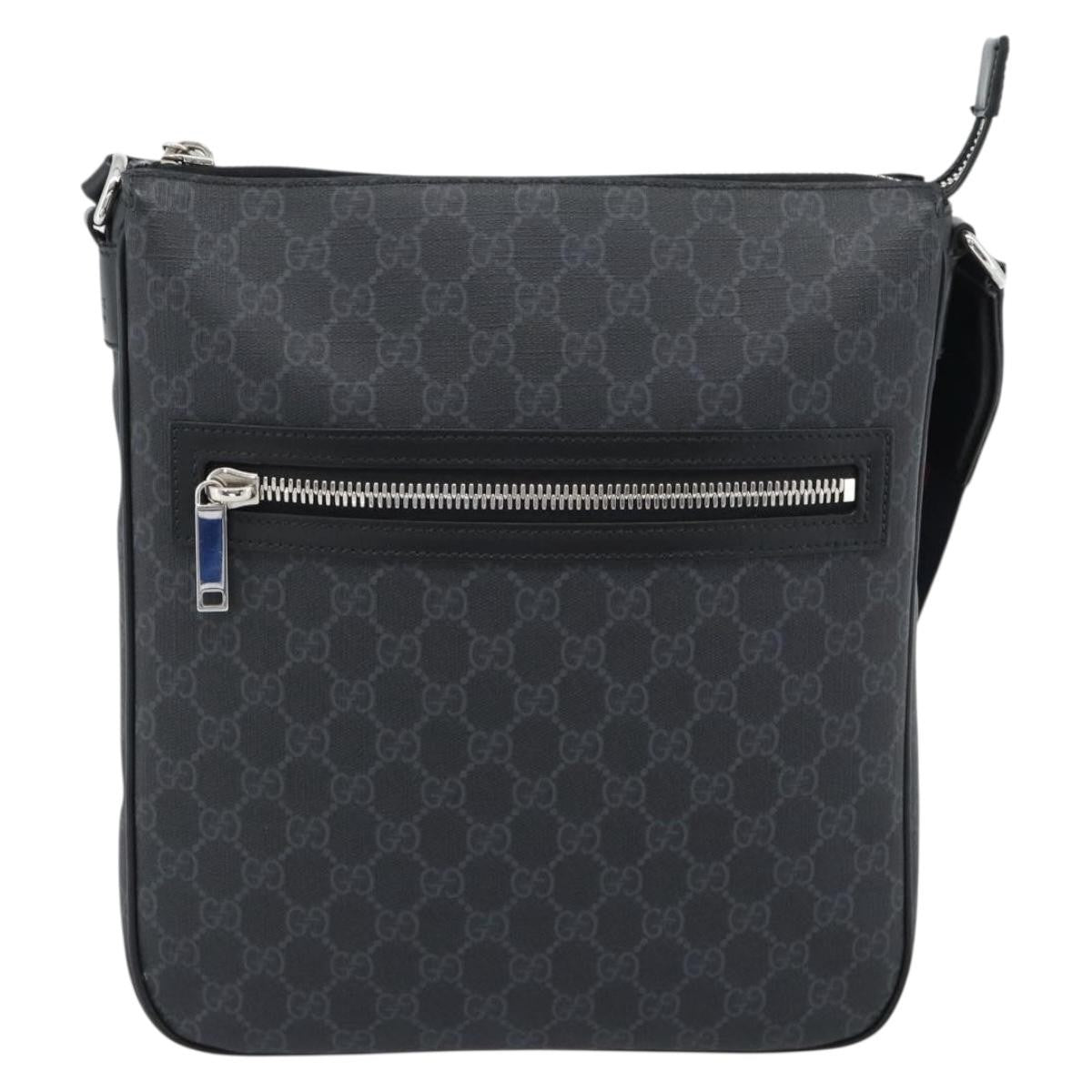 Gucci Sherry Line Shoulder Leather Black Canvas Handbag (Pre-Owned)