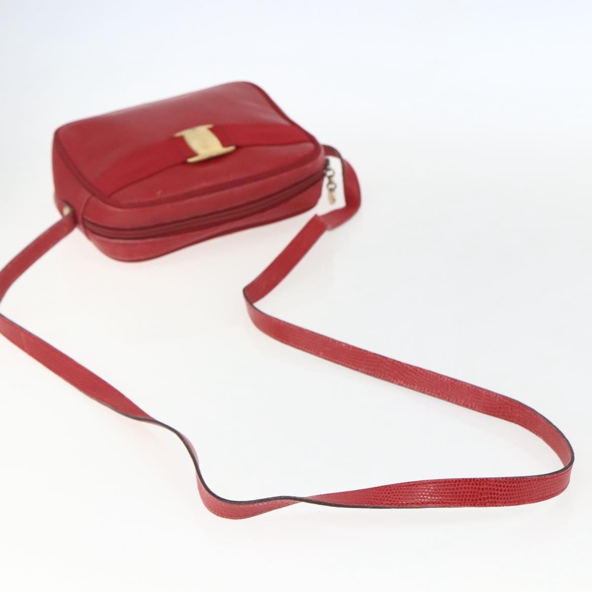 Salvatore Ferragamo Vara Bow Camera Leather Red Leather Shoulder Bag Bag (Pre-Owned)
