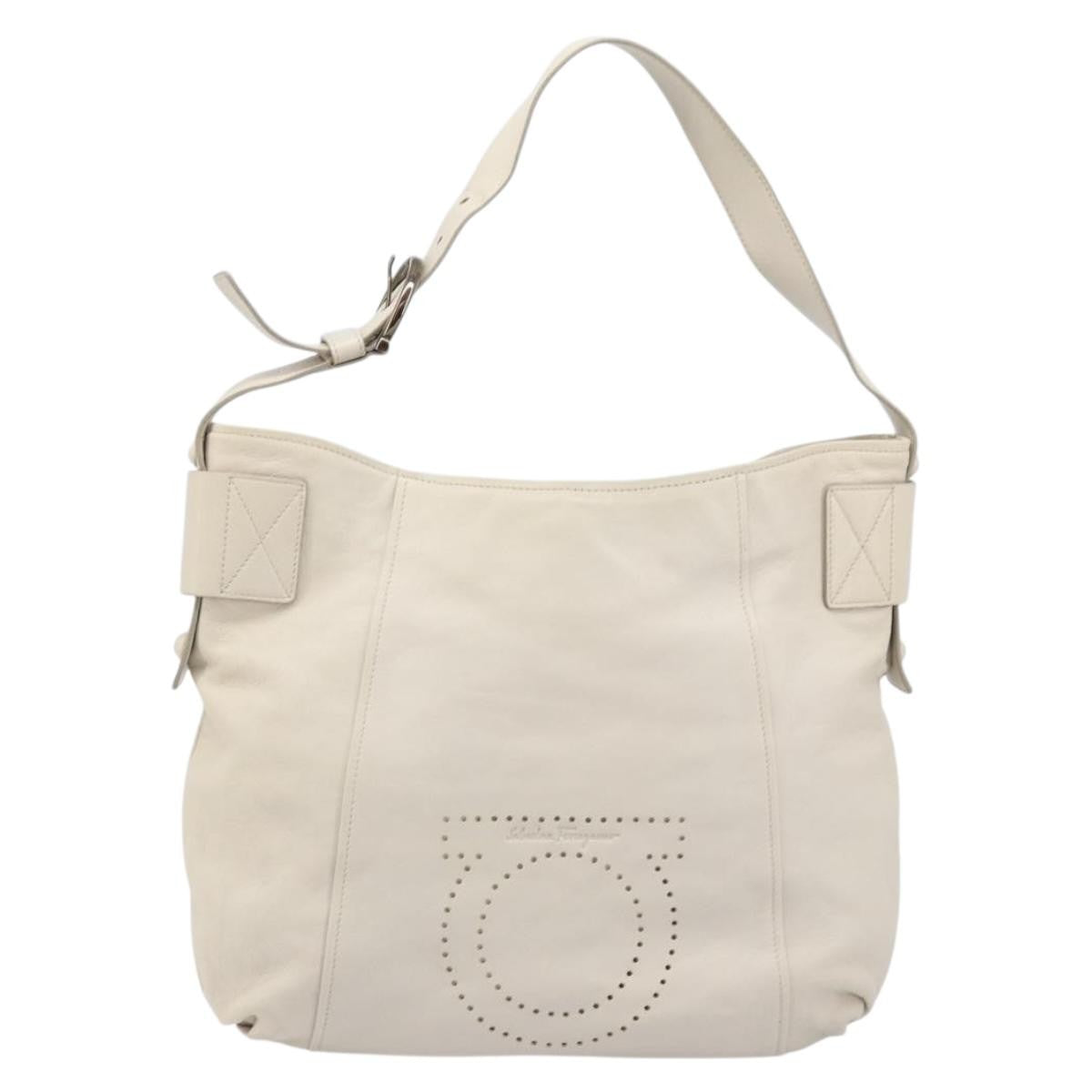 Salvatore Ferragamo Vintage Gancini Hobo Leather White Leather Shoulder Bag Bag (Pre-Owned)