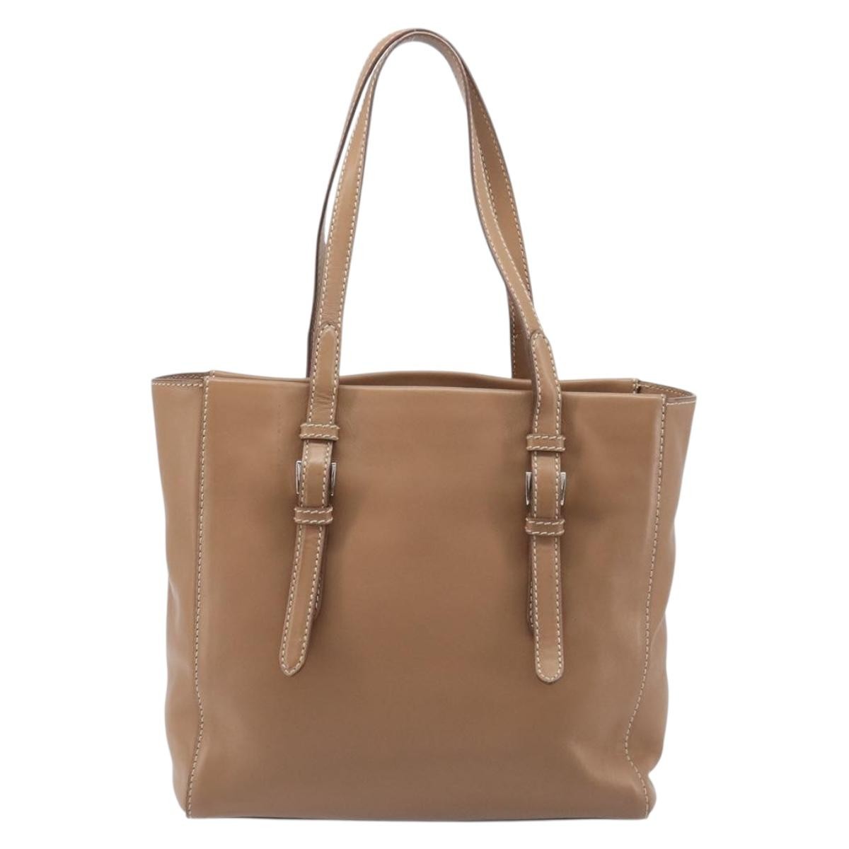 Prada Covered Strap Open City Calfskin Beige Leather Tote Bag Bag (Pre-Owned)