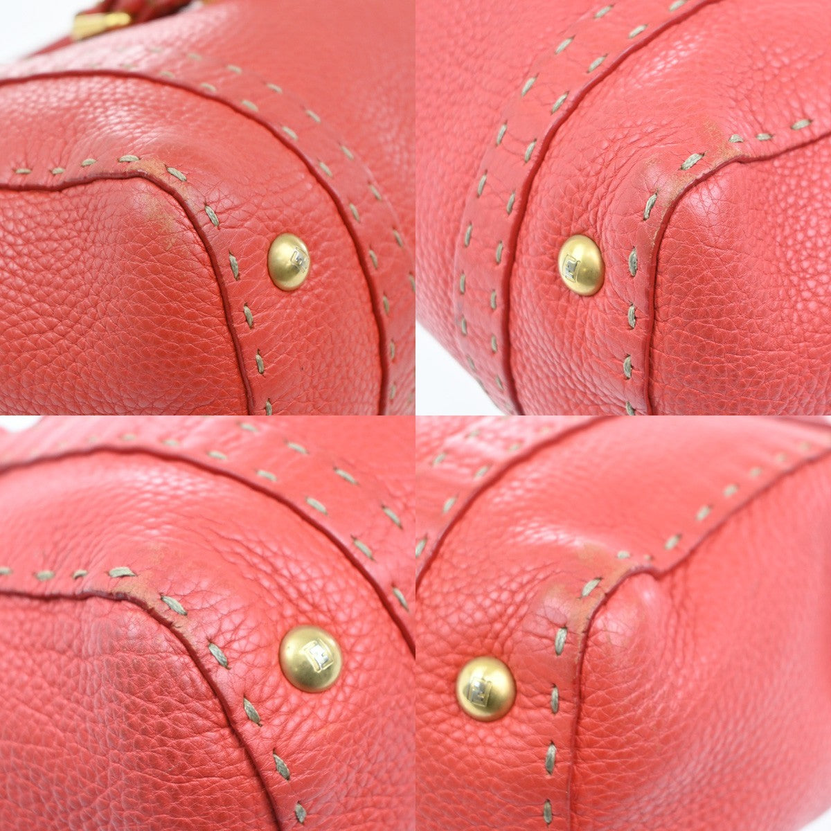 Fendi Selleria Linda Satchel Pebbled Leather Red Leather Handbag (Pre-Owned)