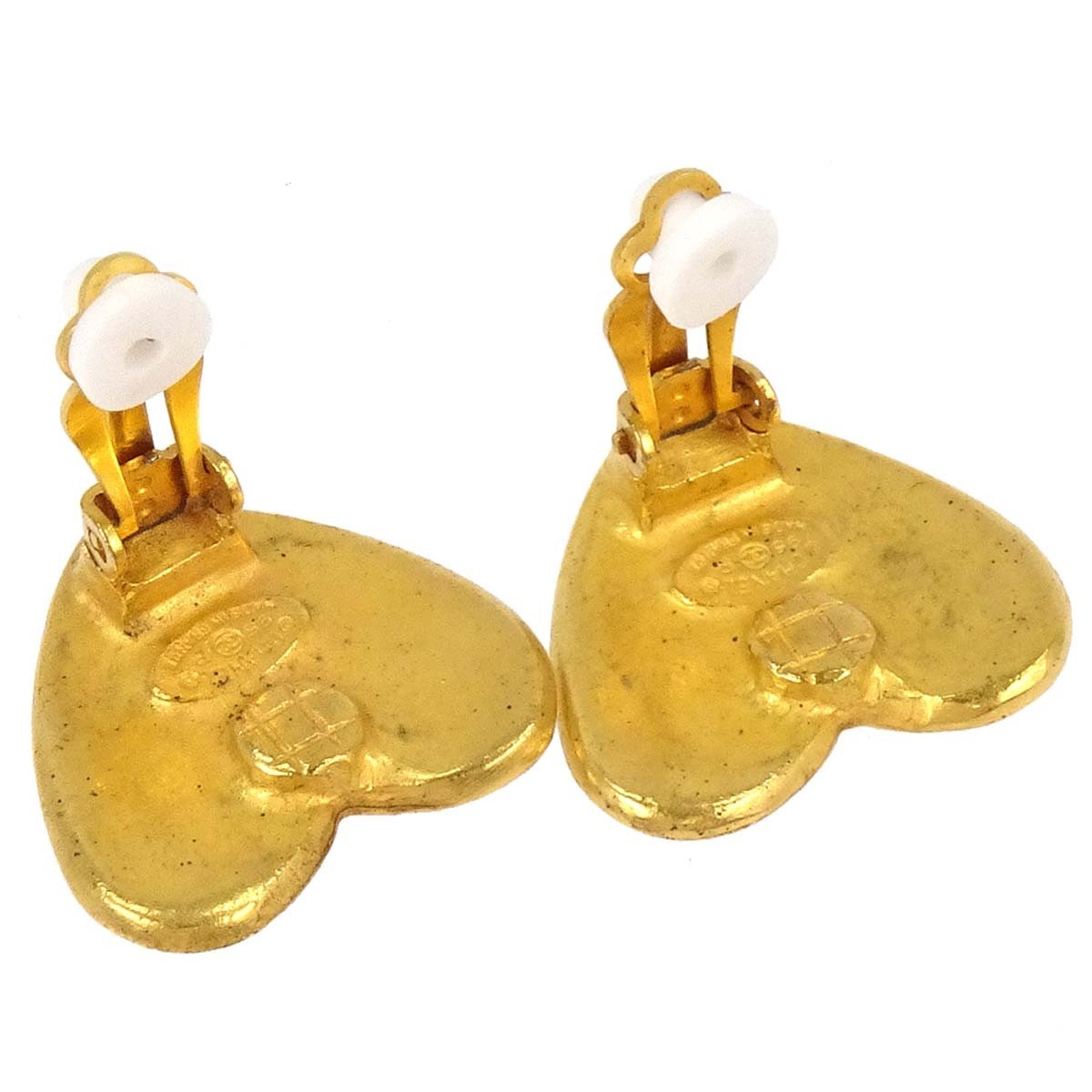 Chanel Cc Hearts Clip On Metal Gold Gold_Plated Earrings Jewelry (Pre-Owned)