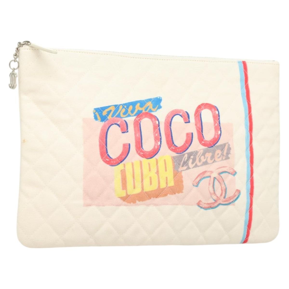 Chanel Coco Cuba Printed Quilted Canvas White Canvas Bag (Pre-Owned)