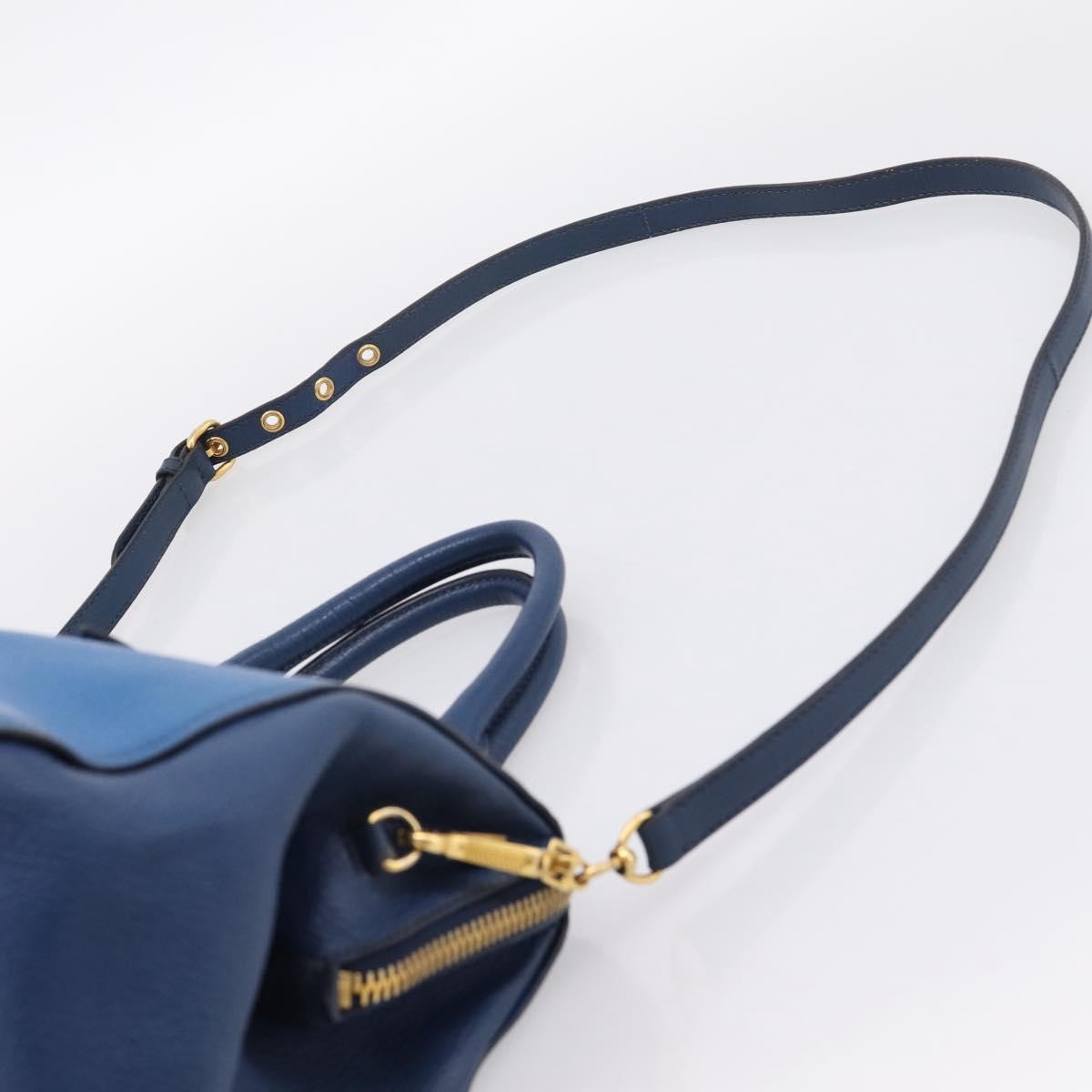 Miu Miu Madras Bowler Leather Blue Leather Handbag (Pre-Owned)
