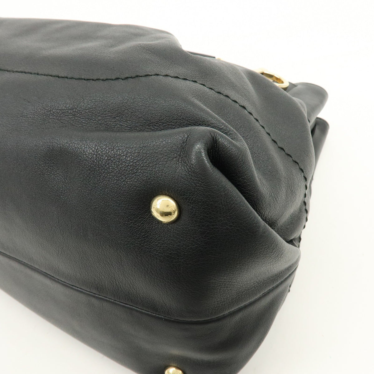 Salvatore Ferragamo W Chain Leather Black Leather Tote Bag Bag (Pre-Owned)