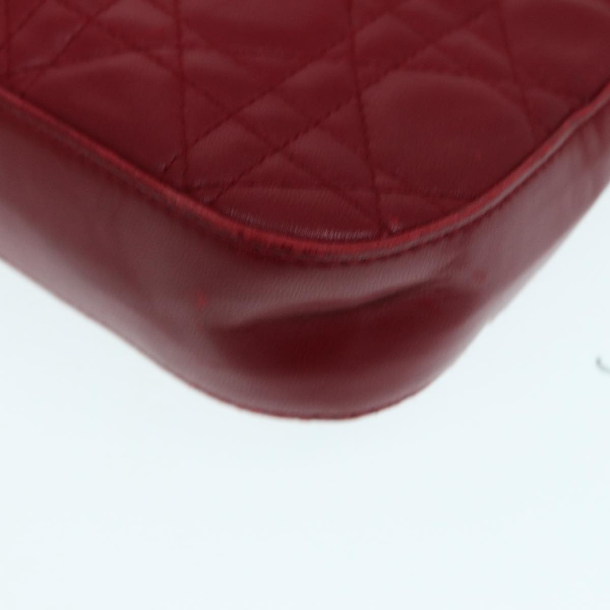 Christian Dior Lady Dior Zip Pochette Cannage Quilt Lambskin Red Leather Bag (Pre-Owned)