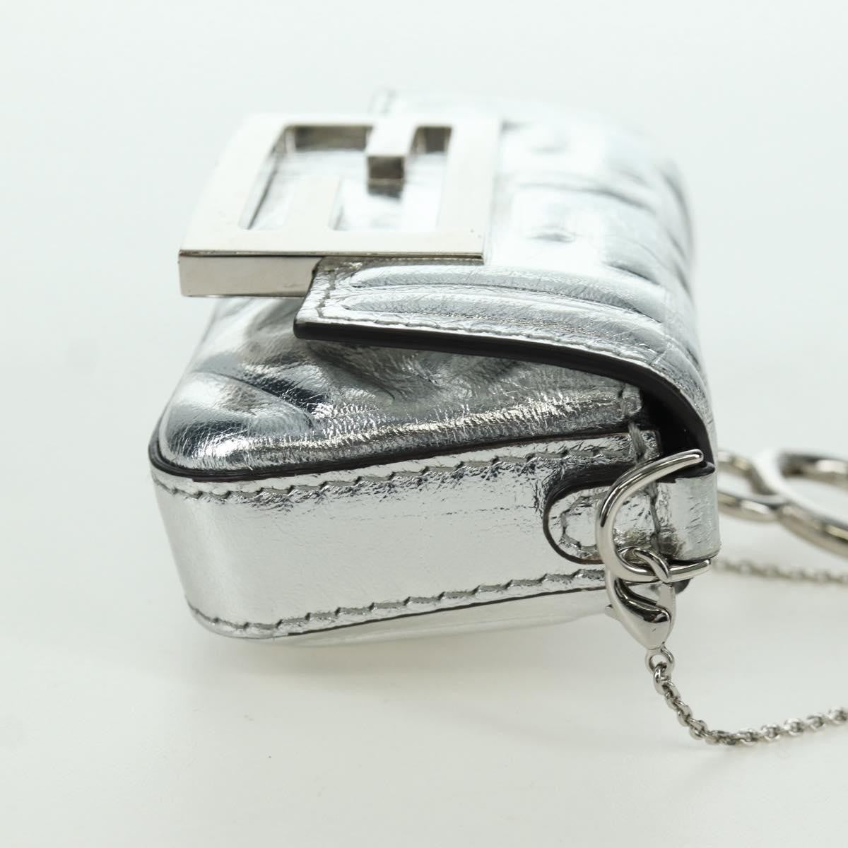 Fendi Baguette Nm Zucca Embossed Leather Silver Canvas Handbag (Pre-Owned)
