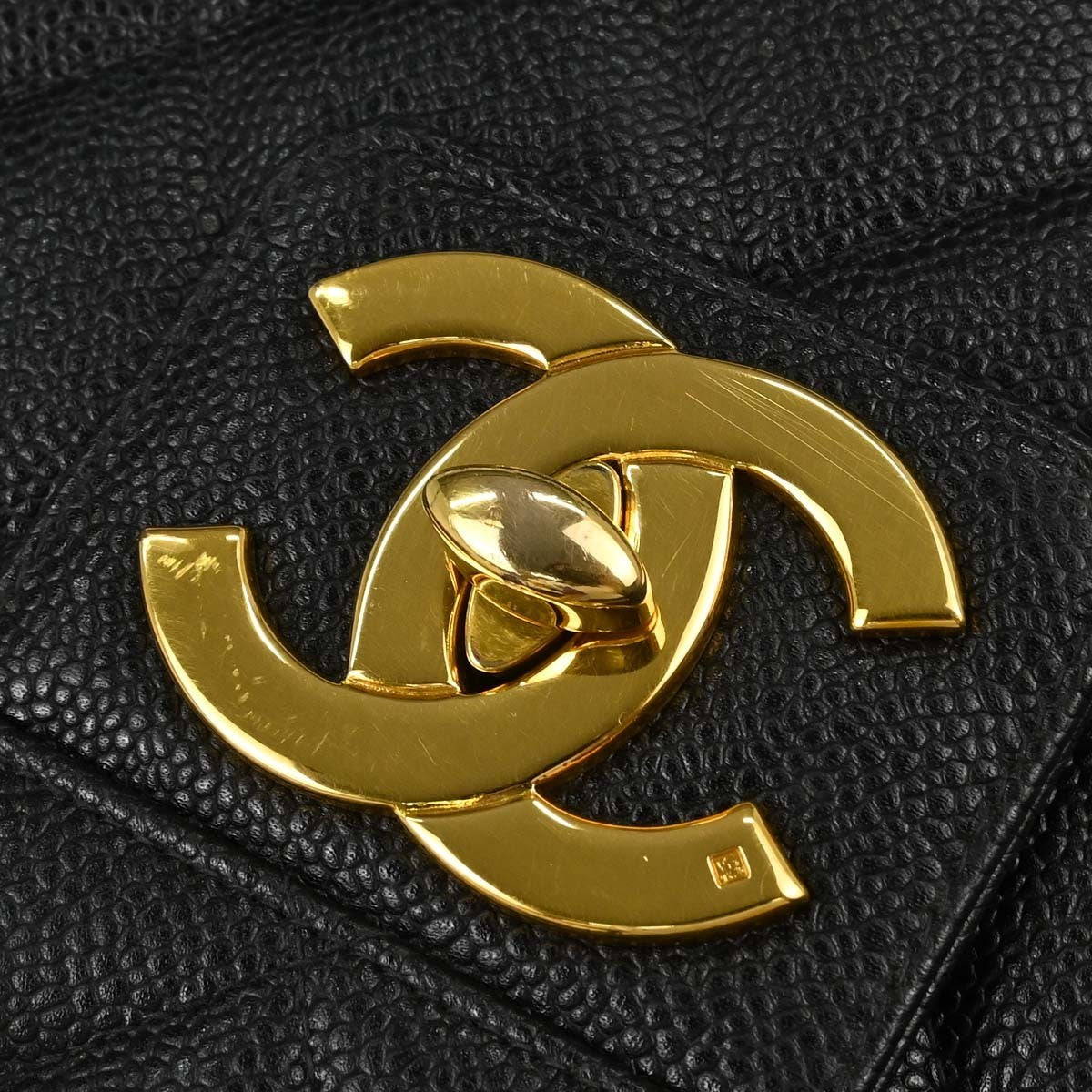 Chanel Vintage Two-Tone Kelly Top Handle Quilted Caviar Black Leather Handbag (Pre-Owned)