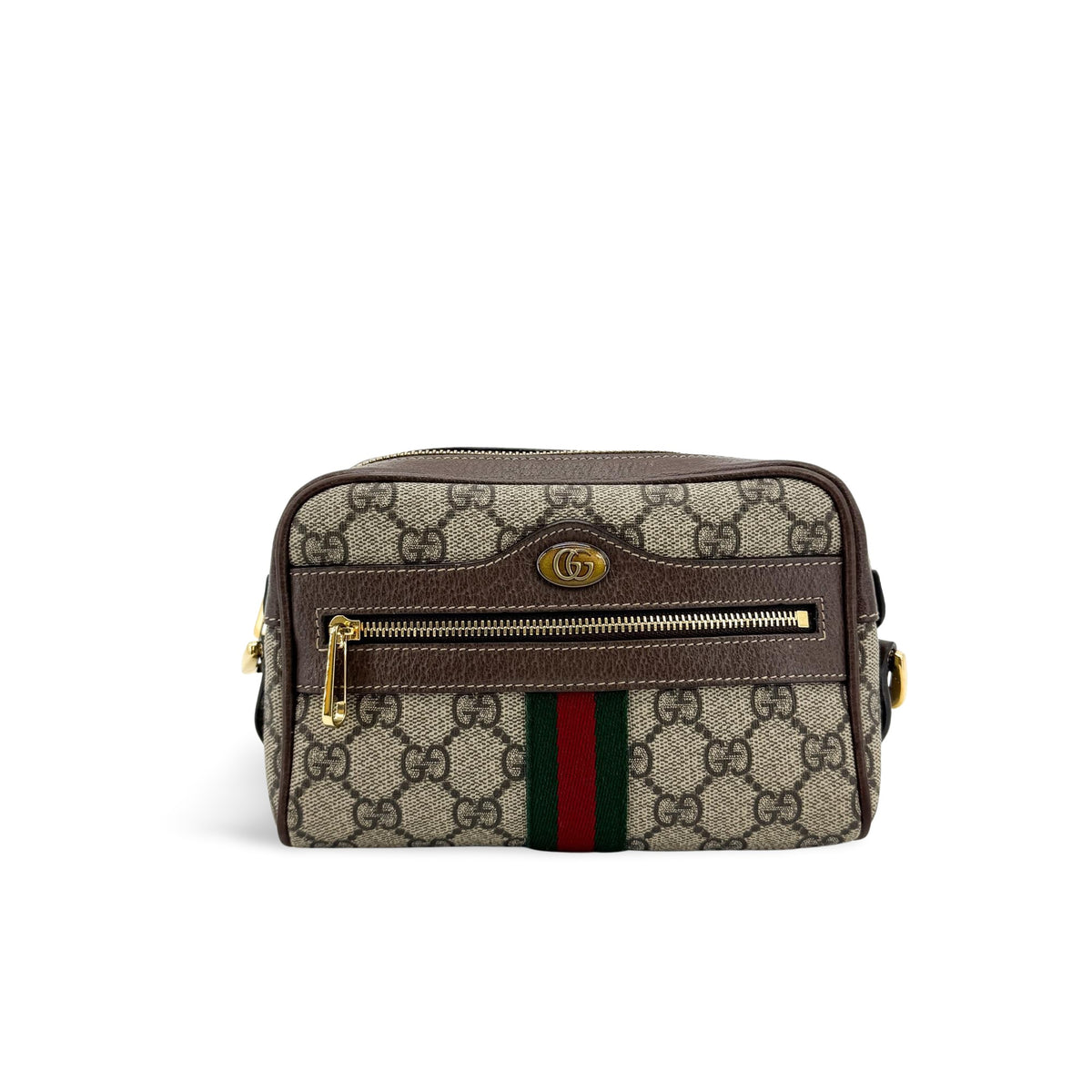 Gucci Ophidia Double Zip Gg Coated Canvas Brown Canvas Crossbody Bag Bag (Pre-Owned)
