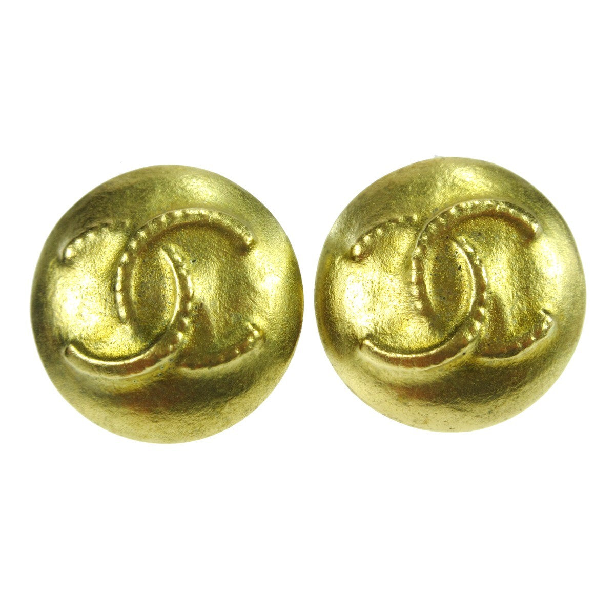 Chanel Cc Button Clip-On Metal Gold Gold_Plated Earrings Jewelry (Pre-Owned)
